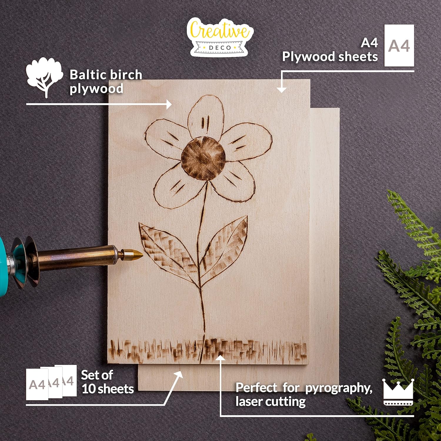 10 x Plywood Sheets | 12 x 8 | 0.15 Thickness | Baltic Birch Wood Ply | Perfect for Home Decor Arts and Crafts Painting Laser Cutter CNC Machine Scroll Saw Pyrography