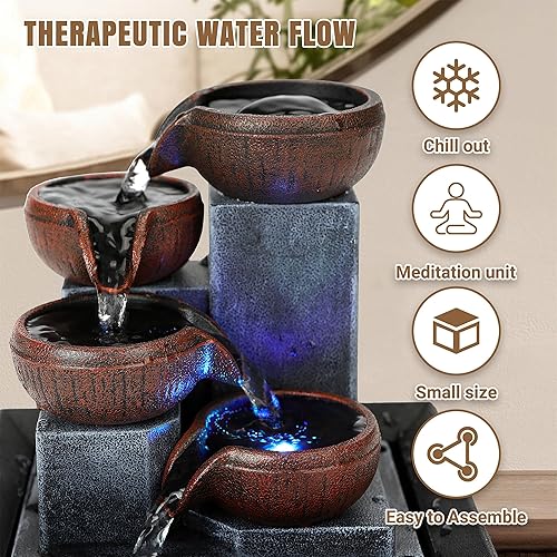 Miniatura 7 de Fuente de agua de mesa, fuente de agua de otoño, fuente de escritorio para interiores con sonidos de cascada calmantes audibles para efecto Feng