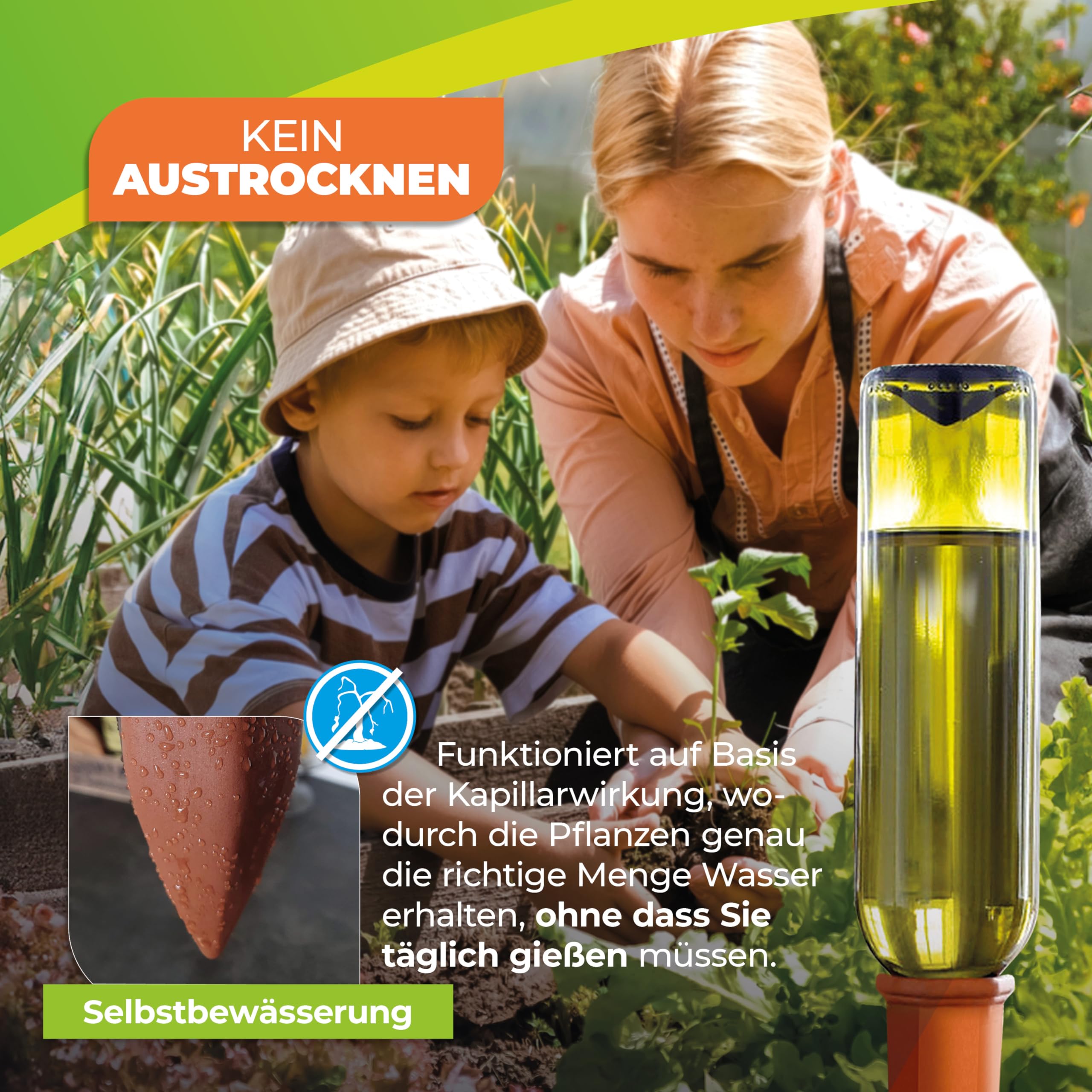 BioGreen 4er-Set Bewässerungssystem Hydro Wine für Balkon- und Kübelpflanzen | Gießkegel aus Ton passend für Weinflaschen I Wasserspender für Topfpflanzen | kein Übergießen und Austrocknen