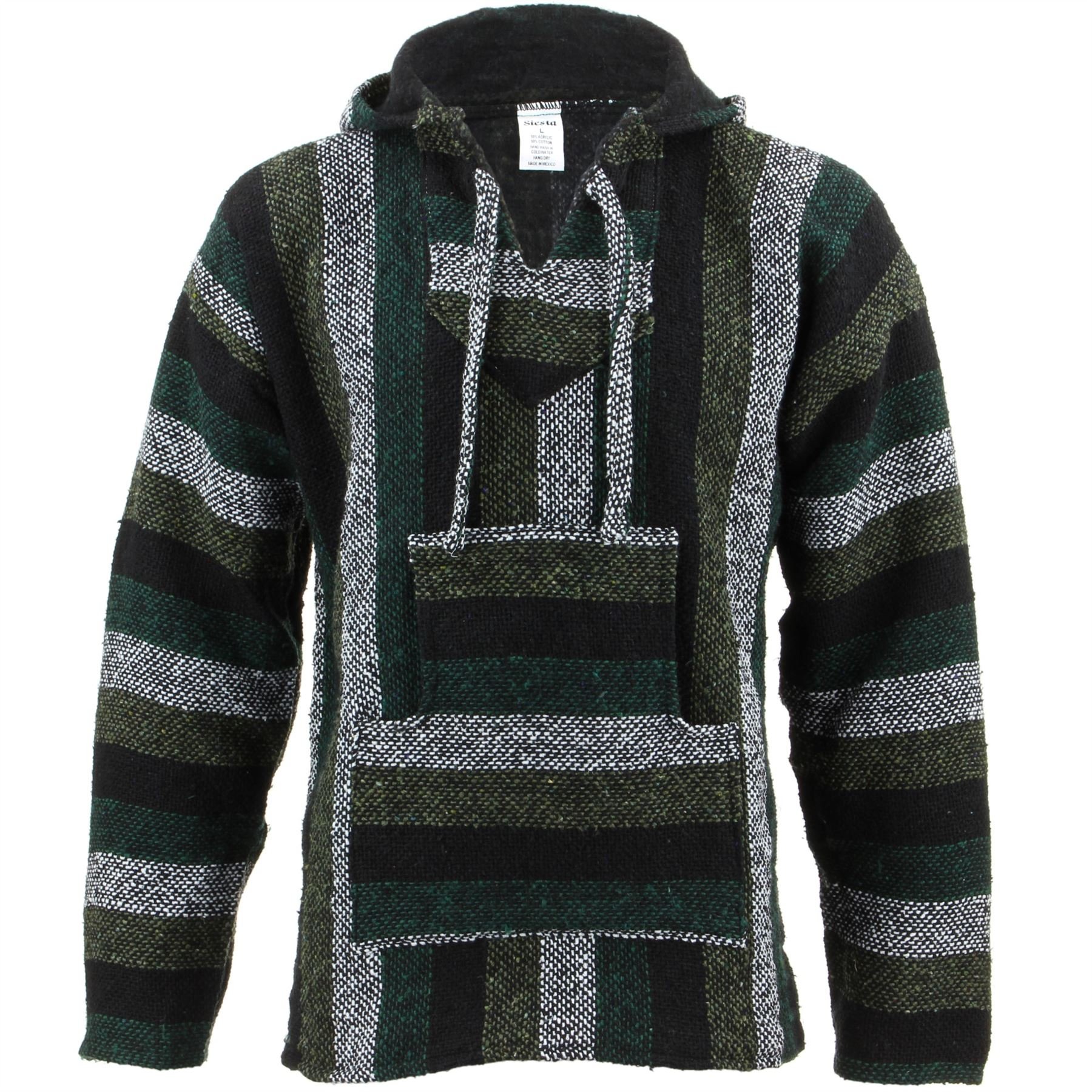 Siesta Men's Minty Mexican Baja Jerga Hoody - Green (Medium)