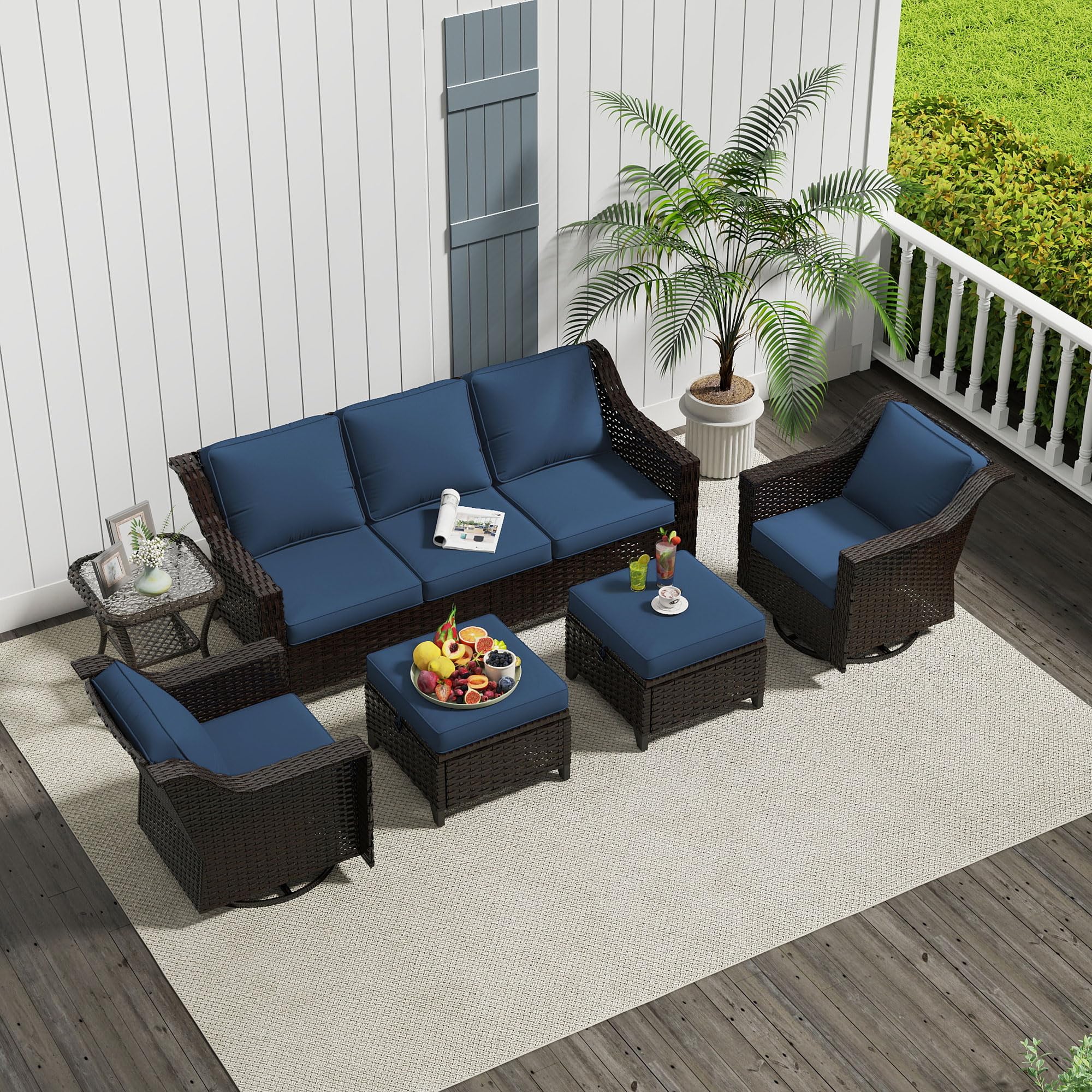 6 Piece Patio Furniture Set, Wicker Outdoor Conversation Set