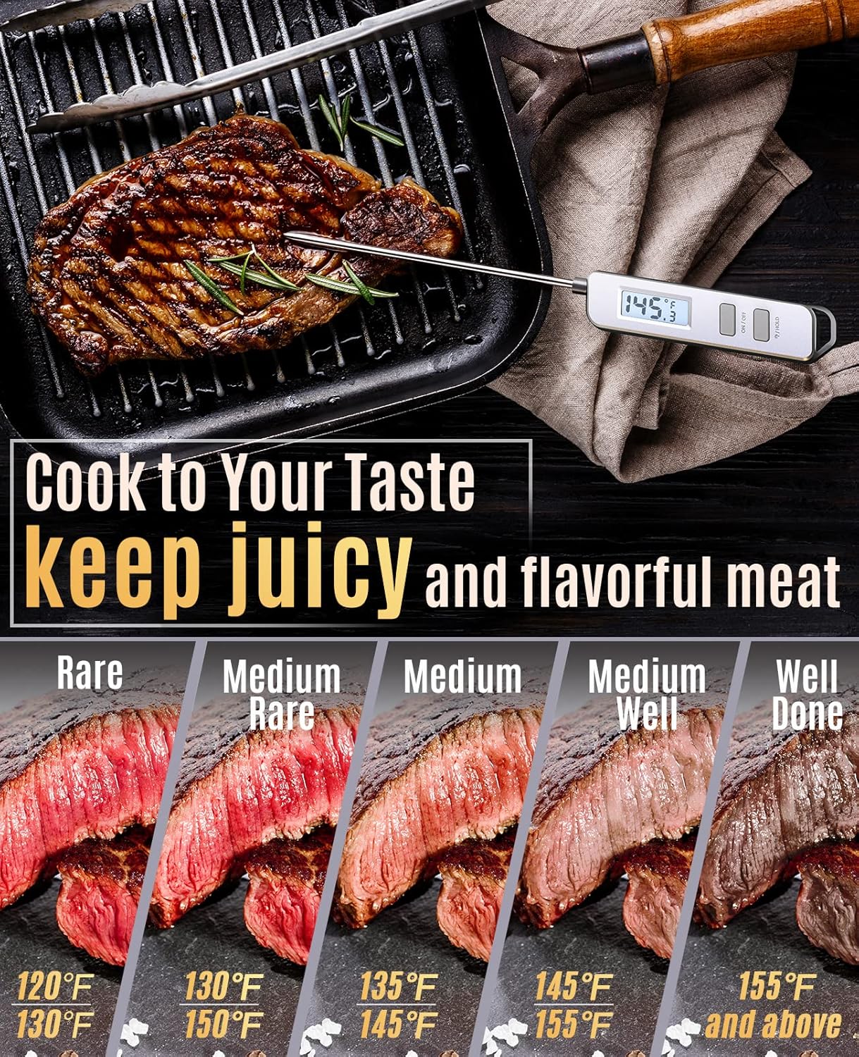 review Nicewell Meat Thermometer for Cooking Food, Digital Instant Read Thermometer for Cooking Baking Grilling Smoking BBQ