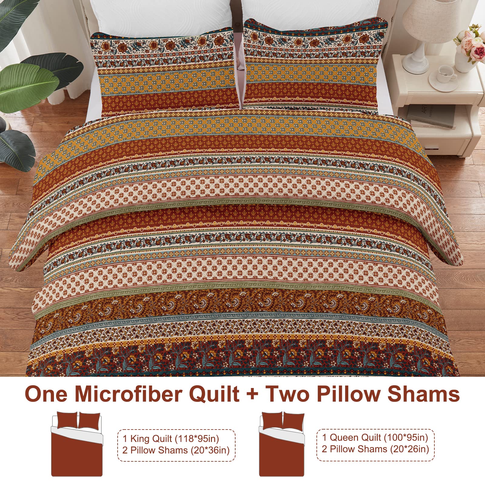 HITINY Queen Size Quilt Set, Boho Quilt Set Queen Size Bedspread