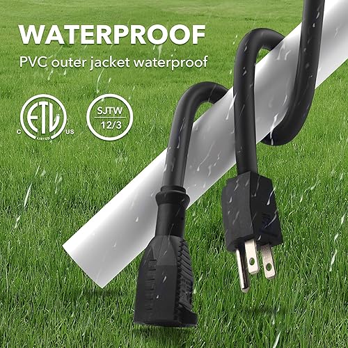 Miniatura 6 de BN-LINK Cable de extensión para exteriores de 3 pies, cable de alimentación SJTW 123 resistente, enchufe de conexión a tierra de 3 clavijas,