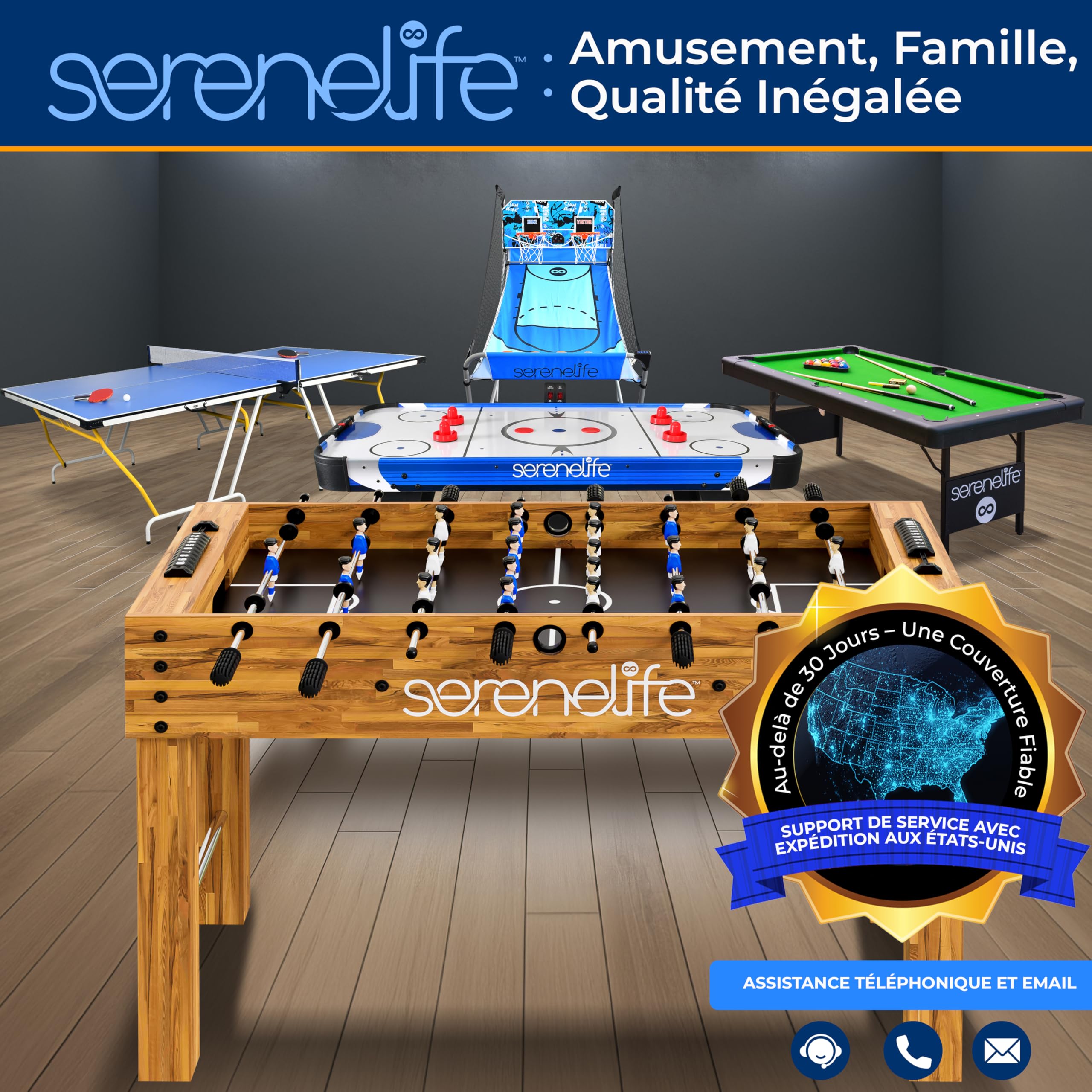 SereneLife Table de Ping-Pong Portable – Table de Ping-Pong Trampoline avec Cadre Acier Revêtu Anti-rouille-240 cm Complet, Jeu “Hand Pong” avec Raquettes & Balles, Intérieur/Extérieur, Salon & Plage