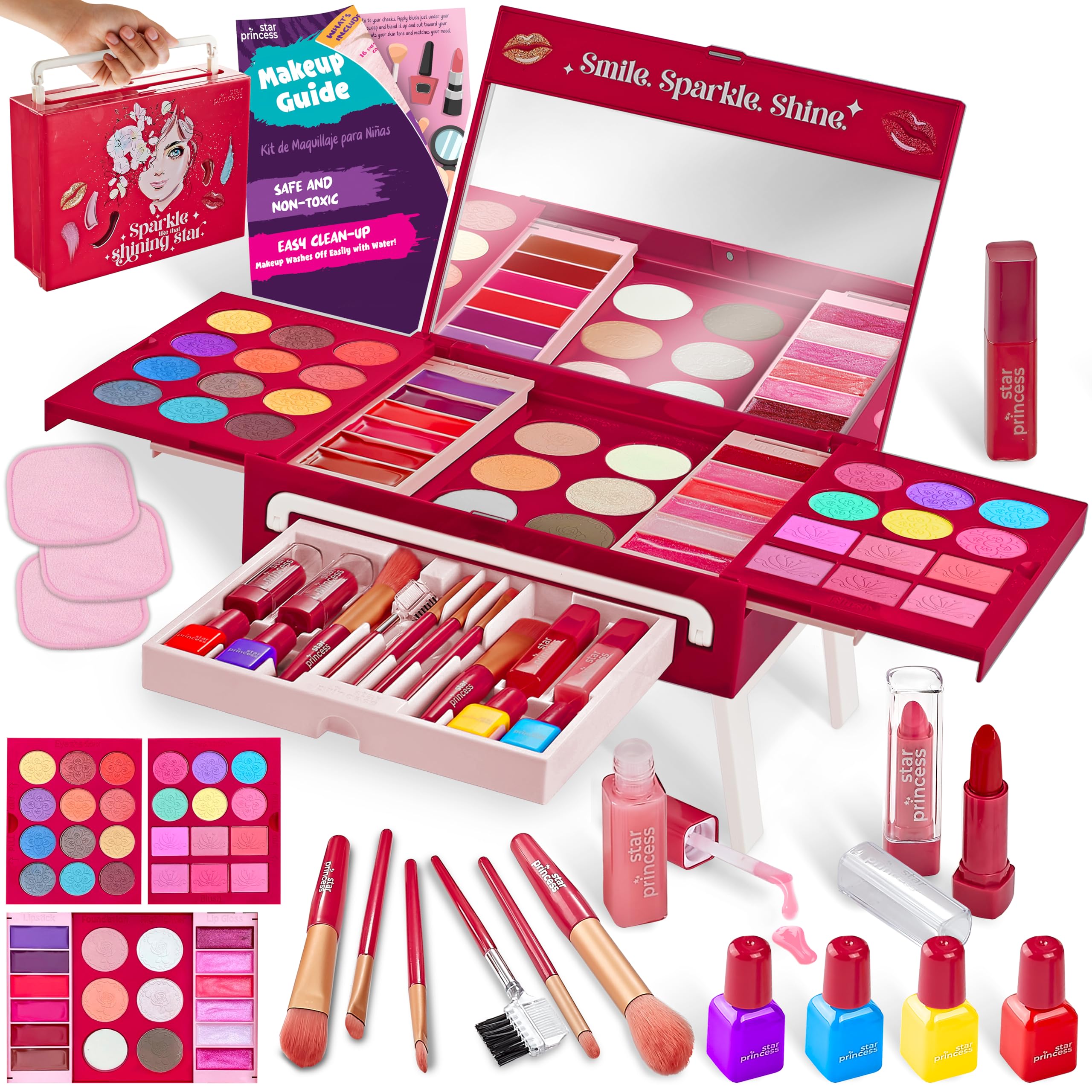 Kids Makeup Kit for Girls - Girl Toys Non-Toxic Real Washable Make Up Set for Little Girls - Pretend Play Toy Birthday Gift Idea for Girl Ages 3, 4, 5