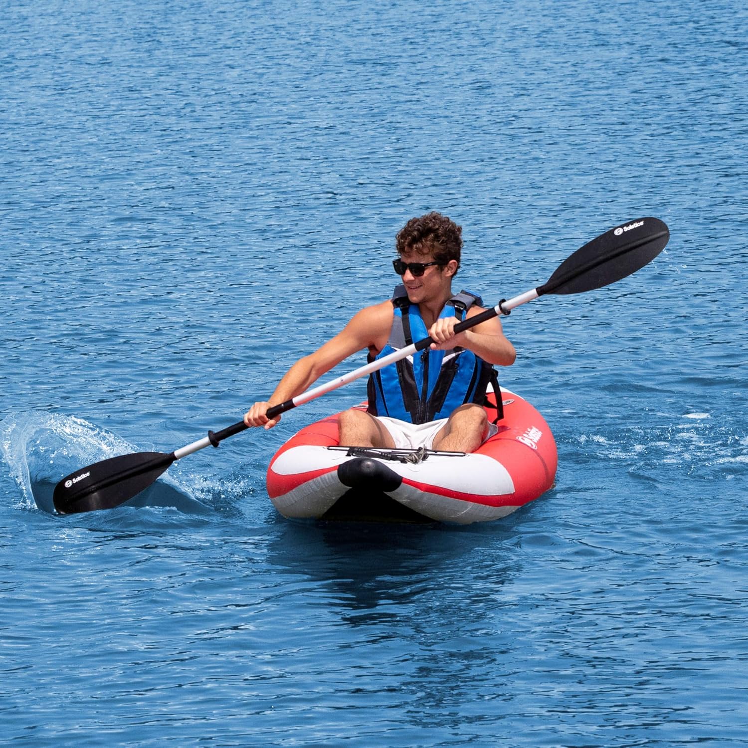 SOLSTICE Inflatable Kayak Boat – Durable, Portable & Adventure-Ready, Heavy Duty PVC – Adjustable Bucket Seat, Bungee Storage, Skeg & Pump Included, 1-Person, Flare, Red, 9'6"