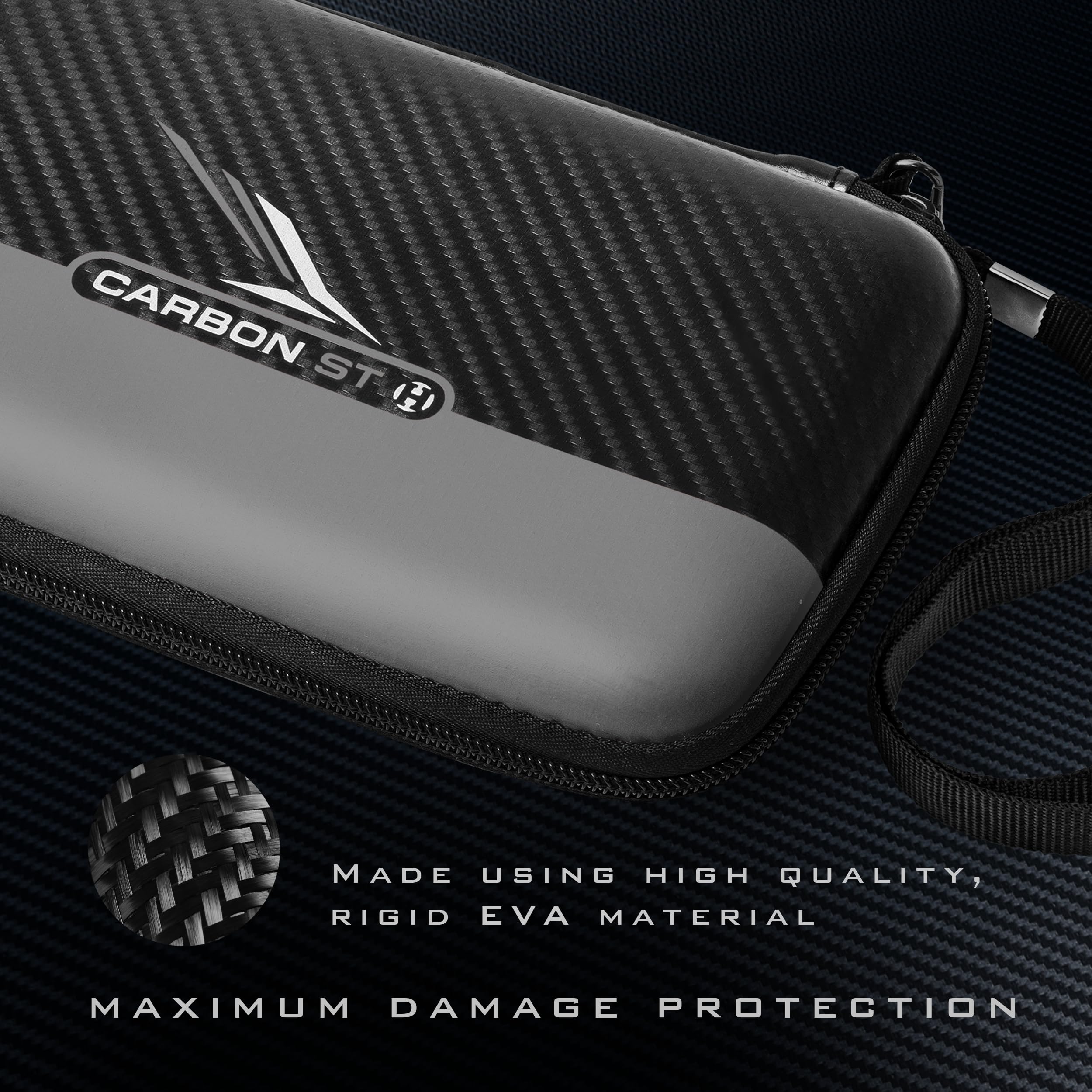 Harrows Carbon ST Pro 6 | Etui na lotki Uchwyt na lotki I Etui na lotki mieści 6 lotek | Materiał ochronny EVA | Profesjonalne akcesoria do lotek I Mieści 6 lotek W pełni zmontowane Czarny Szary