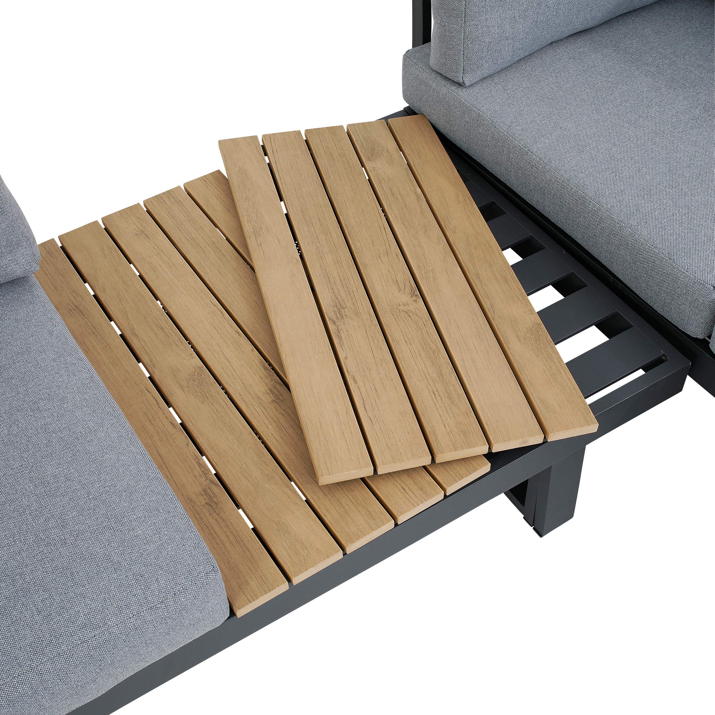 greemotion Salon de Jardin Modulable San José, Mobilier de Jardin en Aluminium 5 Places, Canapé d’Angle Extérieur et Table, Coussins Inclus, Anthracite
