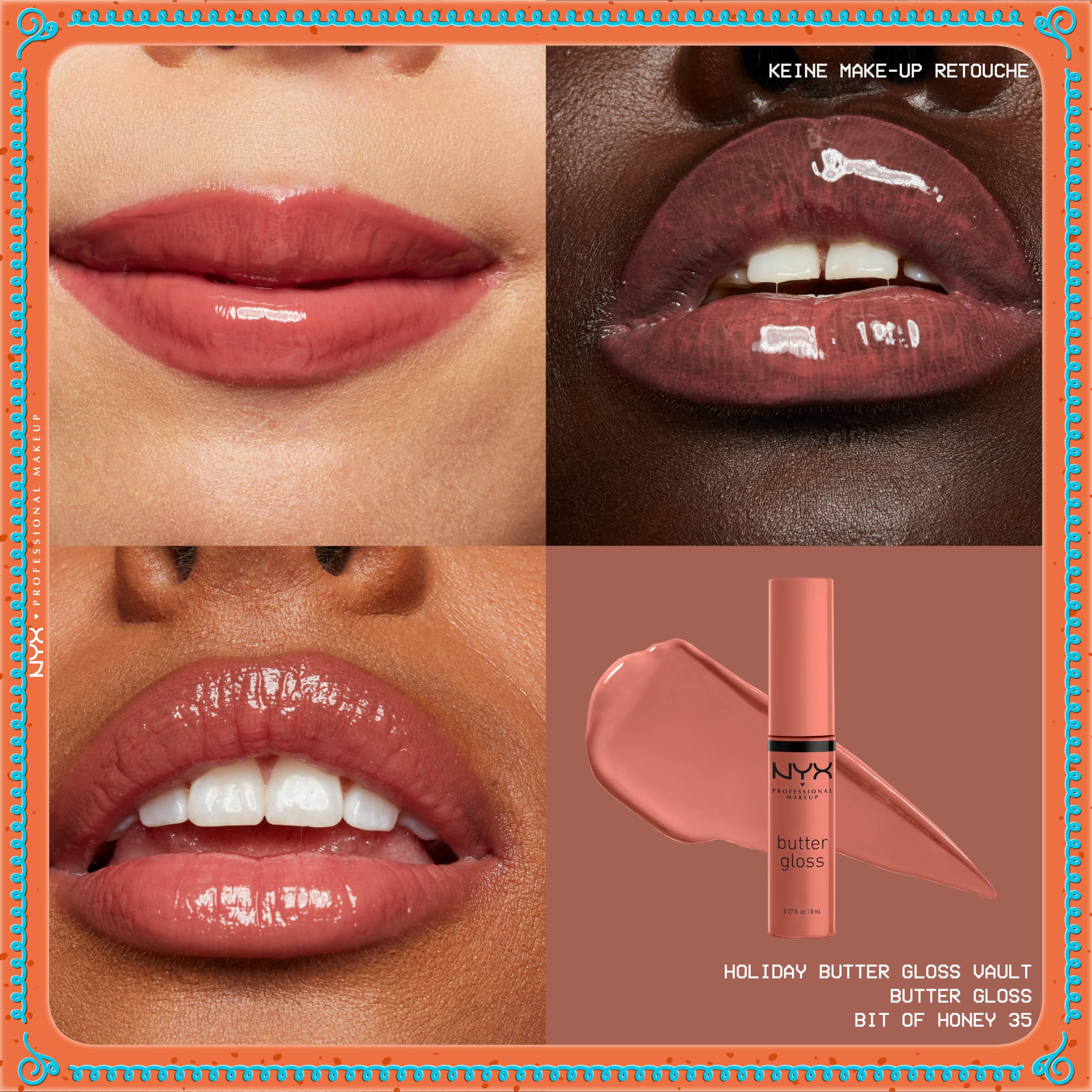 NYX Professional Makeup Butter Gloss Vault Lipglosse in Schneeflocken-Optik, Mit glänzendem Finish und nicht klebriger Formel, Butter Gloss Vault, 10 Stück