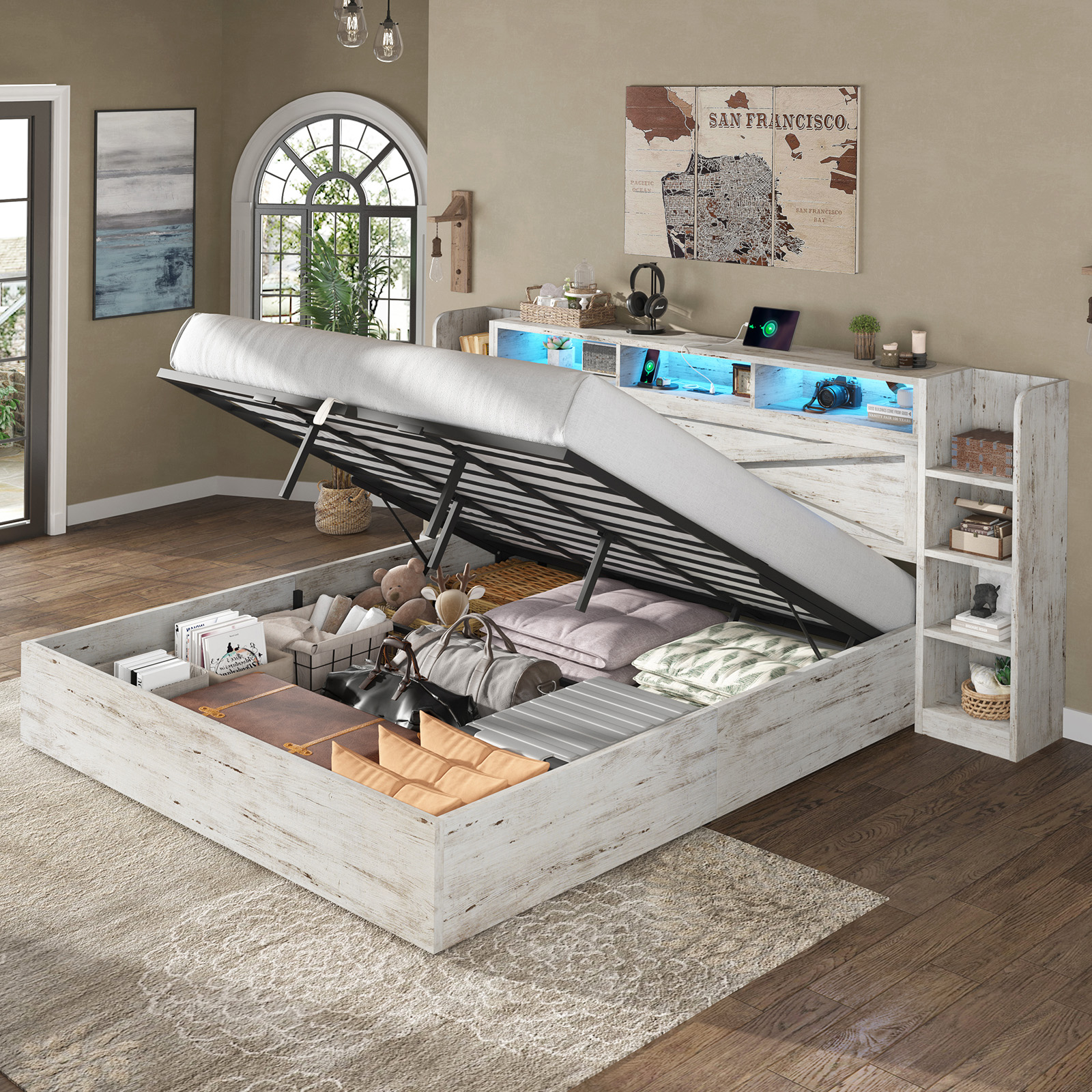 フクれいみシェルフ Amazon.com: AMERLIFE Queen Size Lift Up Storage Bed Frame, 45.1