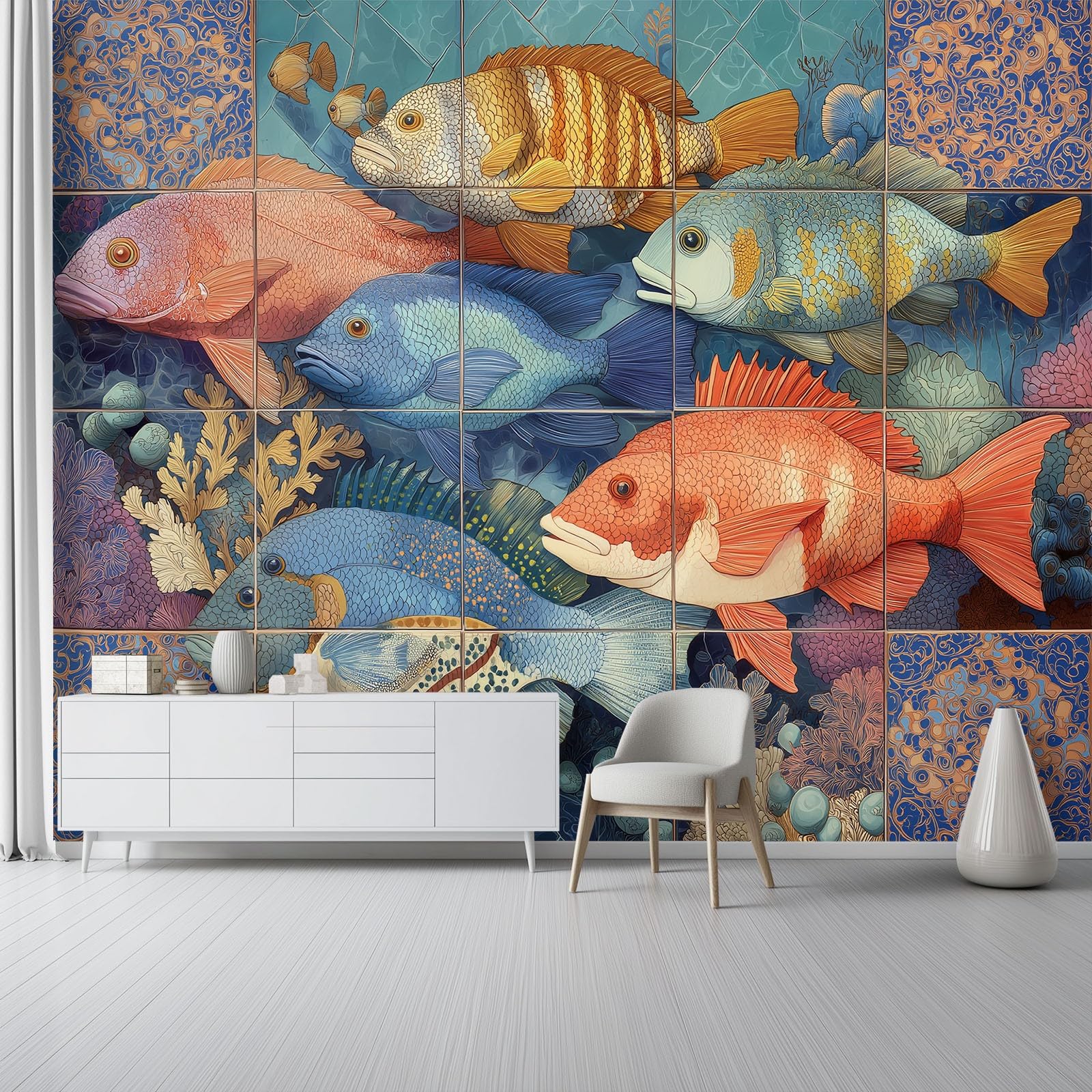 Tapeta z włókniny 350 x 256 cm, rafa koralowa, dekoracja ścienna do głównej sypialni i salonu, kolorowa
