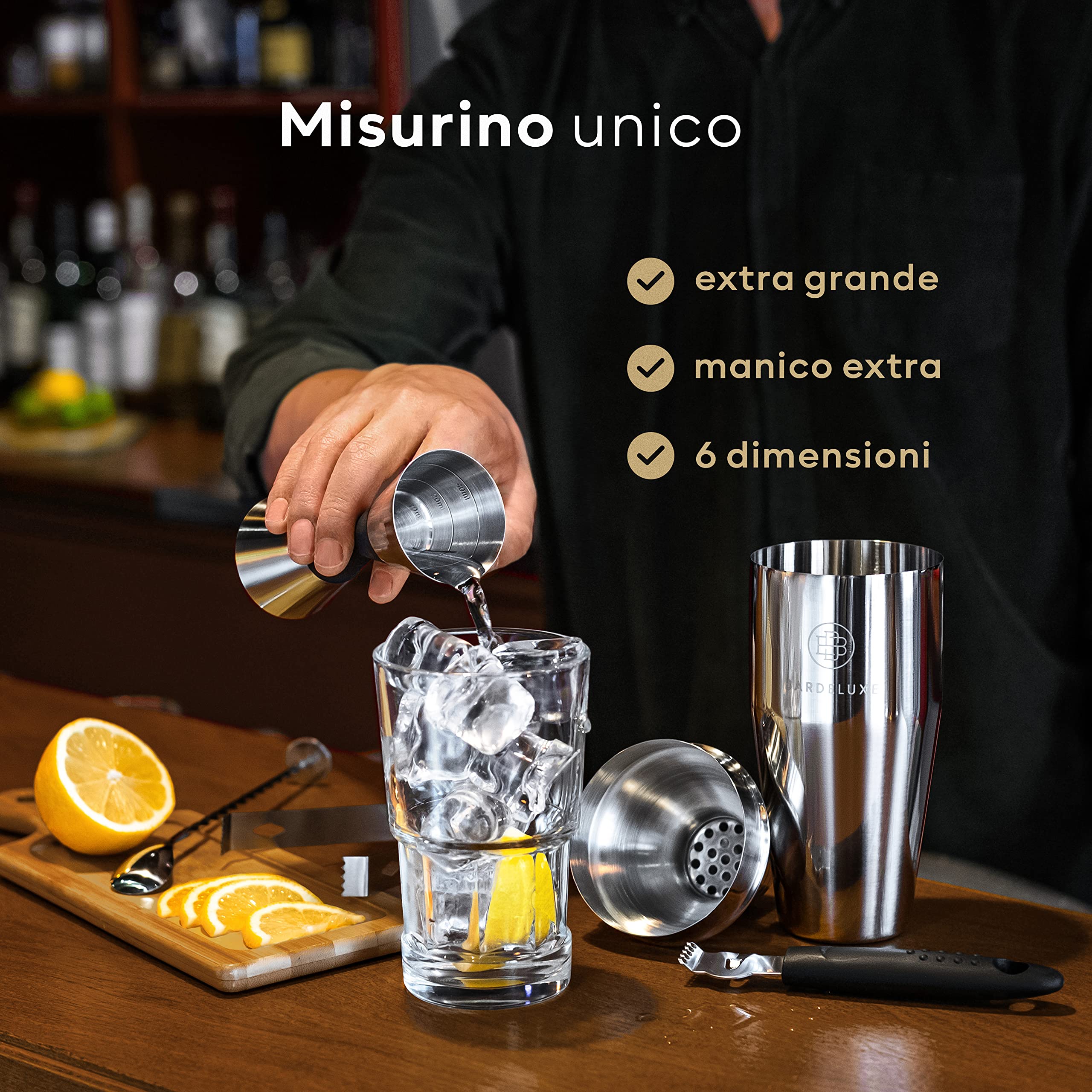 BarDeluxe® Kit Barman da 12 Pezzi, Kit Barman Completo | Shaker Cocktail da 750 ml | Set Cocktail Professionale, Kit Cocktail, Set Barman | Cocktail Set, Include Elegante Confezione Regalo(Argento)