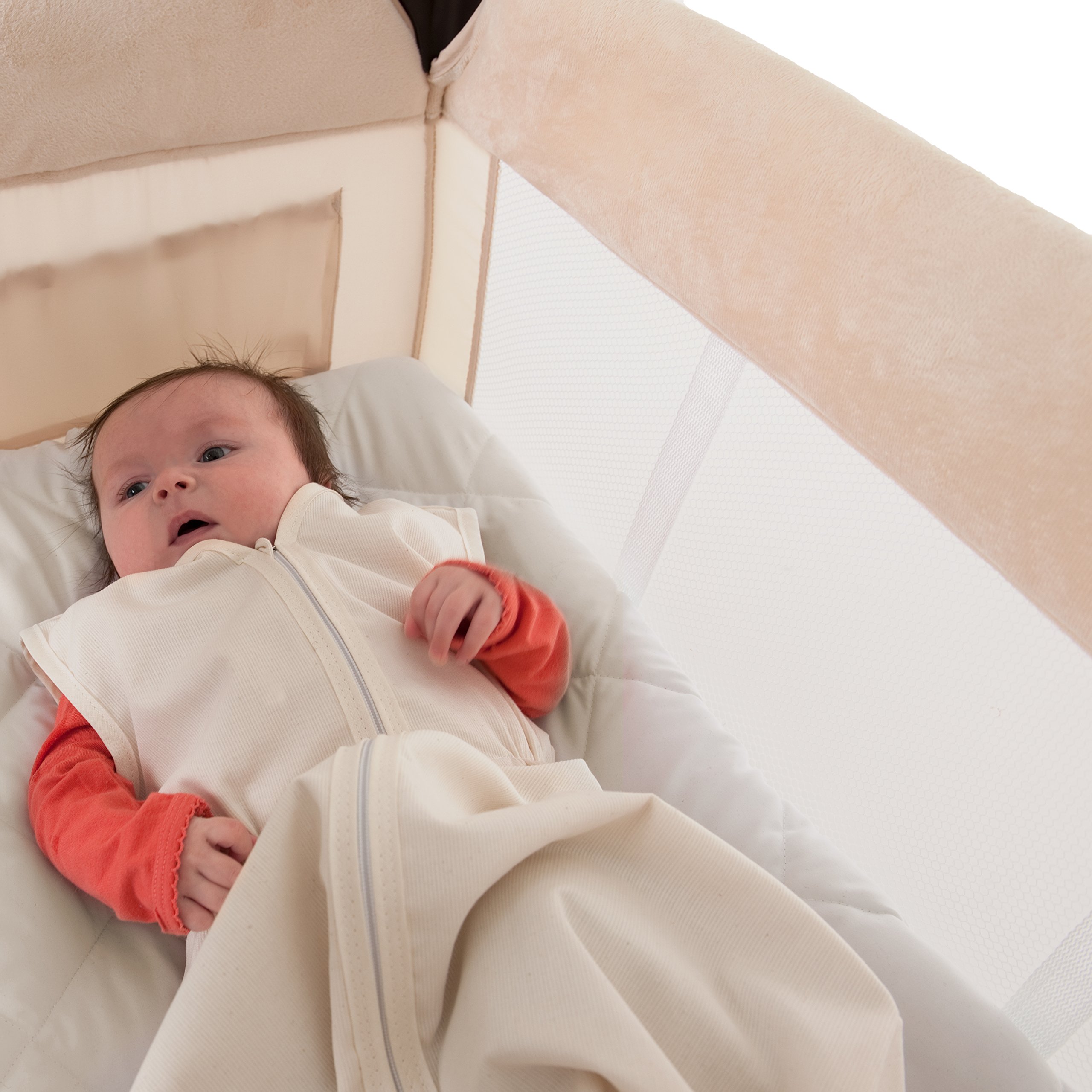 Hauck Bed Me prześcieradło ochronne na materac 80 x 50 cm, z elastycznymi narożnikami, miękkie prześcieradło z gumką do łóżeczka podróżnego – beżowe