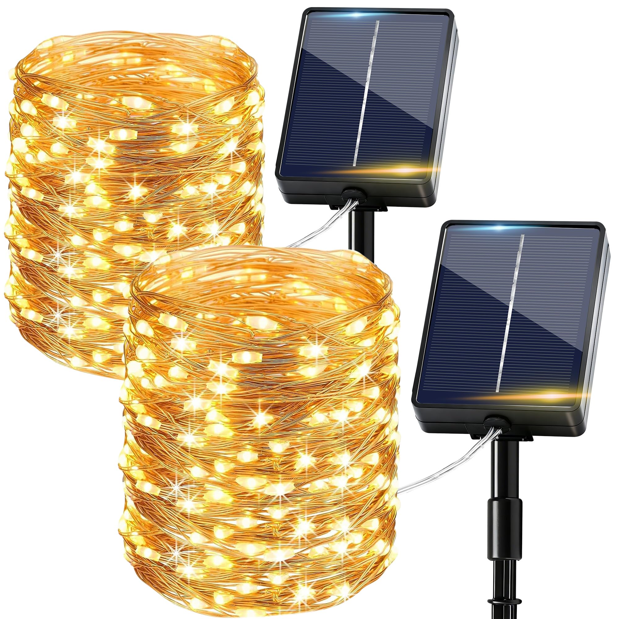 Solar Fairy Lights Outdoor Pack of 2, 15 m 150 Warm White LEDs, Fairy Lights Outdoor Solar 8 Modes IP65 Waterproof Copper Wire, Bright Solar Fairy Lights Outdoor for Garden Fence Tree Yard Patio-image-6