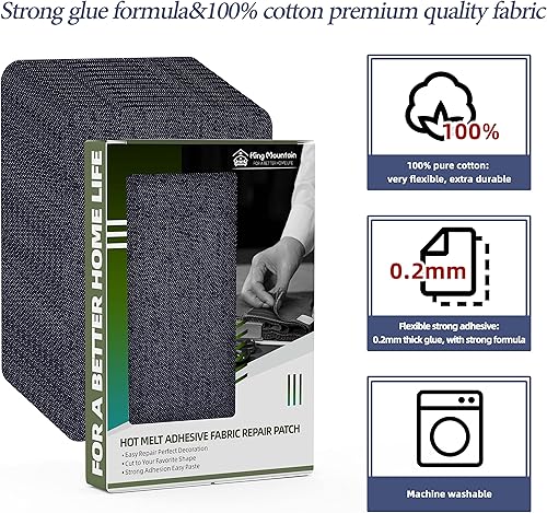 Vista 103 de KING MOUNTAIN Parche de reparación termoadhesivo, paquete de 20 piezas, parche de reparación termoadhesivo 100% algodón, 3 x 4-1/4 con pegamento