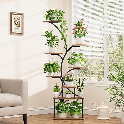 Miniatura 6 de POZILAN Soporte para Plantas de Interior con Luz de Crecimiento, Soporte Alto de 8 Niveles para Plantas de Interior Múltiples, Estante de Plantas de