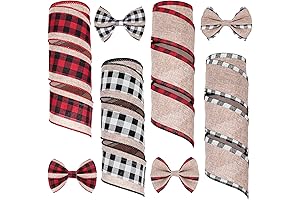 VGOODALL 4 Rolls Checked Burlap Ribbon for Christmas Decor