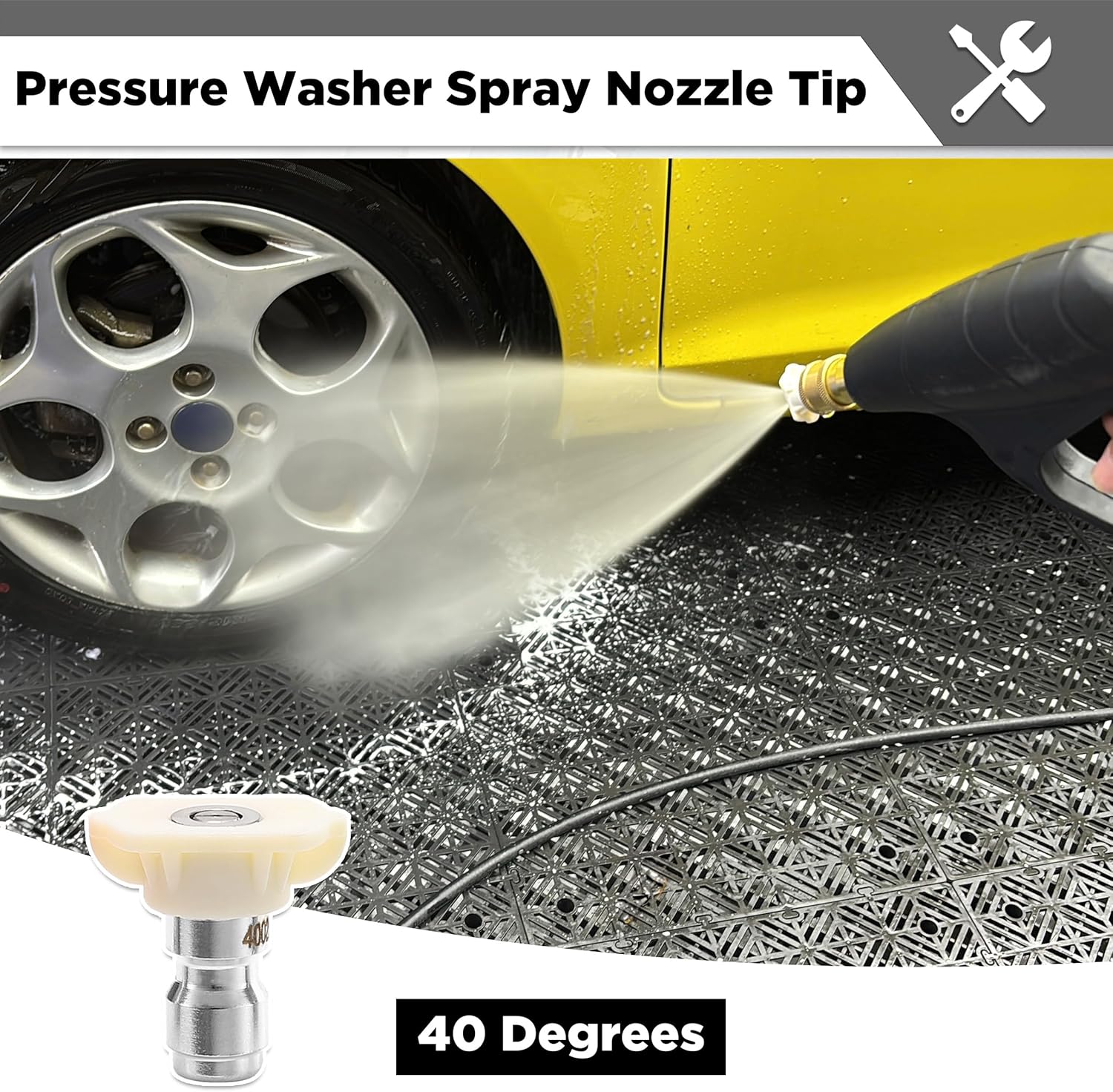 Pressure Washer Tips, 40° White Power Washer Nozzle Tips, Pressure Washer Nozzle 7 Pack, 1/4 Inch Quick Connector, 4000 PSI, Dual Turbo Nozzle Pressure Washer, Power Washer 360° Rotating Turbo Nozzle