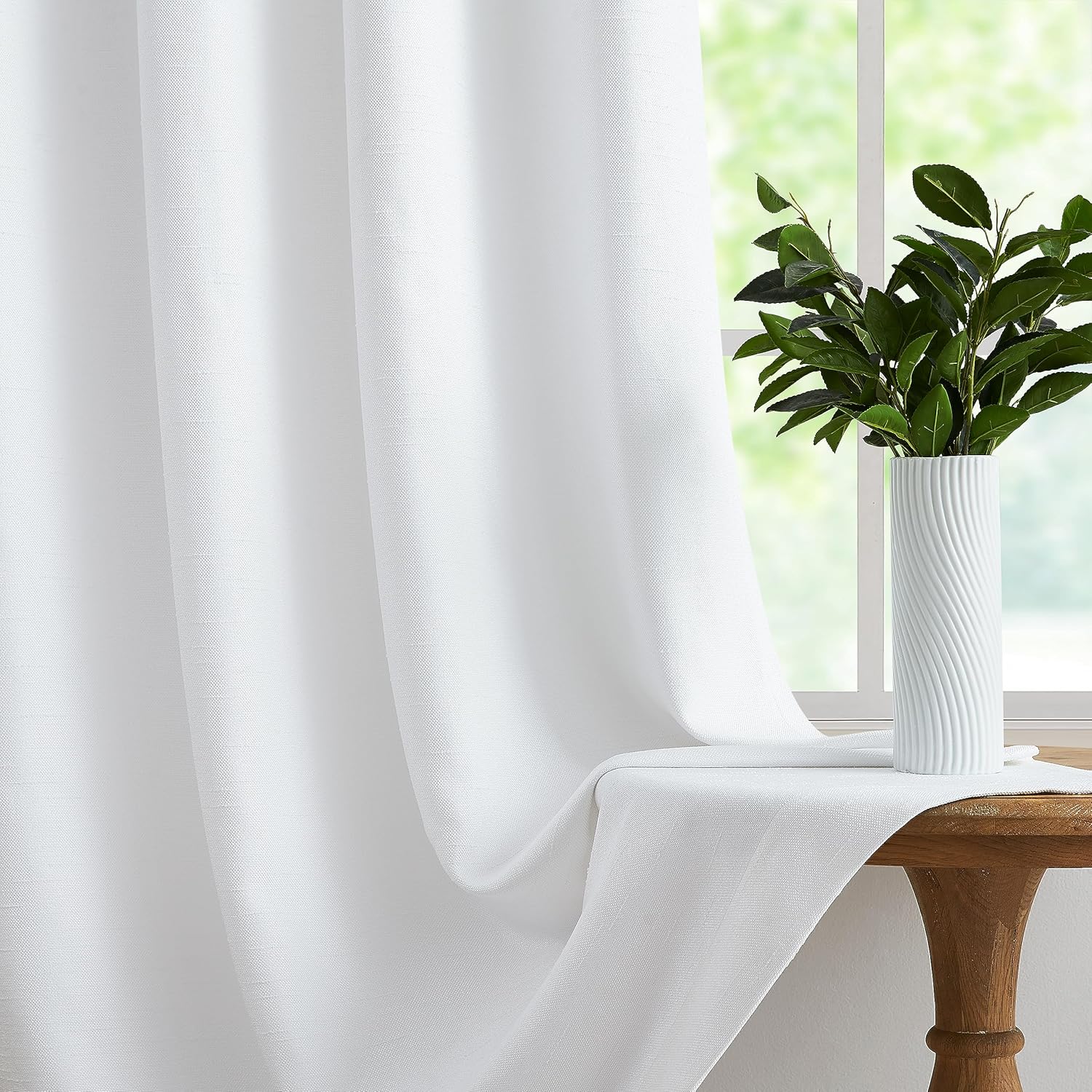 WEST LAKE Short White Window Curtains 63 Inches Long Heavy Linen Textured with Slub Panels Modern Light Filtering Grommet Window Treatment Set for Living Room Bedroom,White,50" Wx63 L,2 Panels