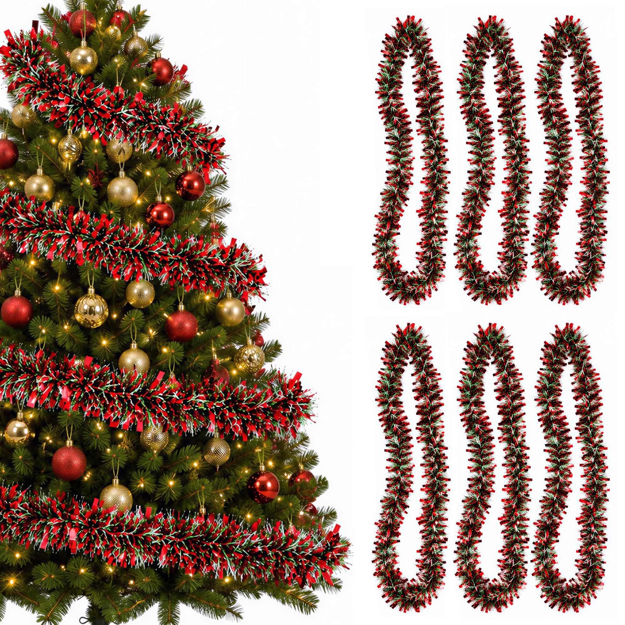 Trimming Shop Mixed Colour Metallic Christmas Tinsel Garland, 12 Metres