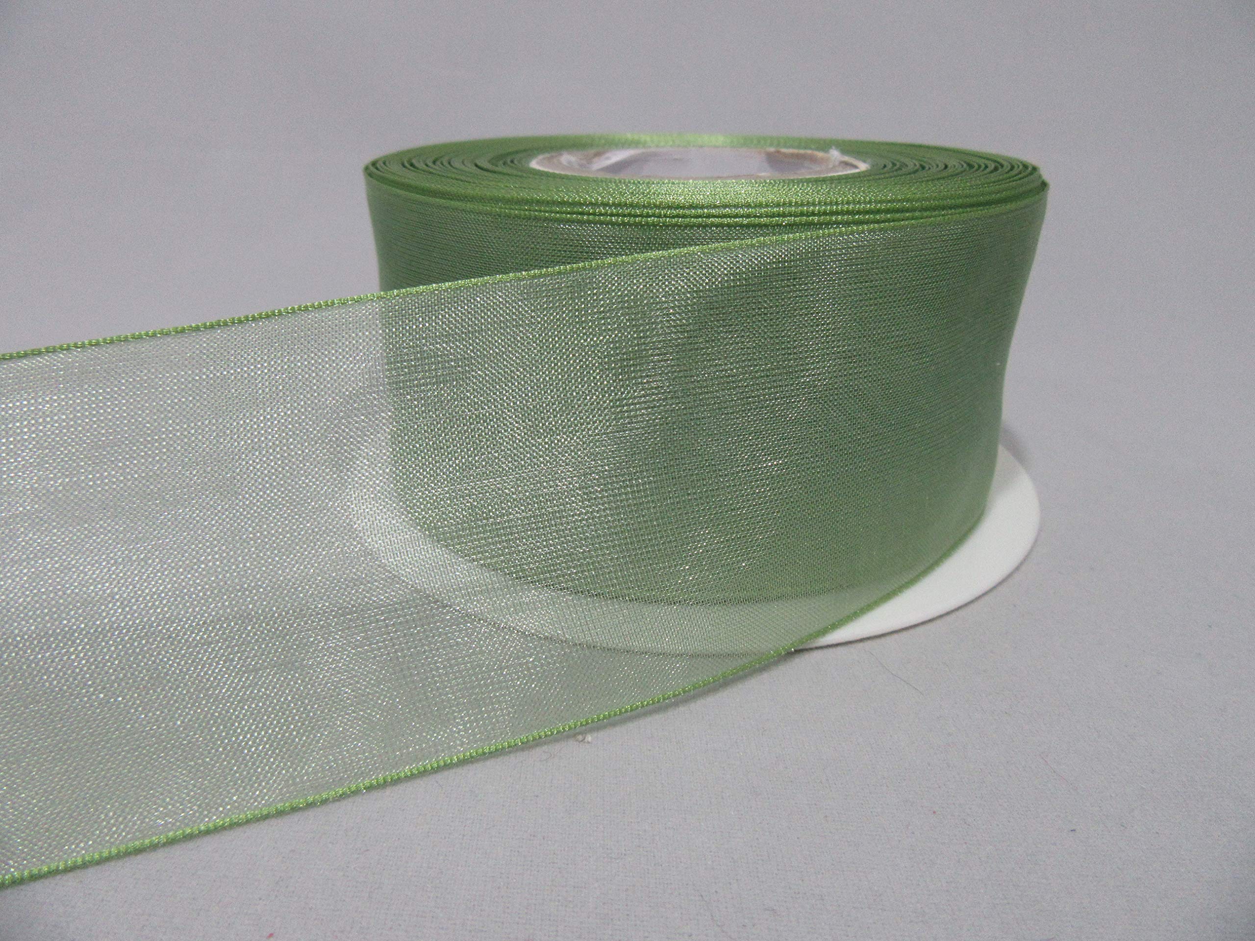2 metres (Cut from Reel) of 40mm Sage Light Green Sheer Organza Ribbon Double Sided 40 mm 4cm