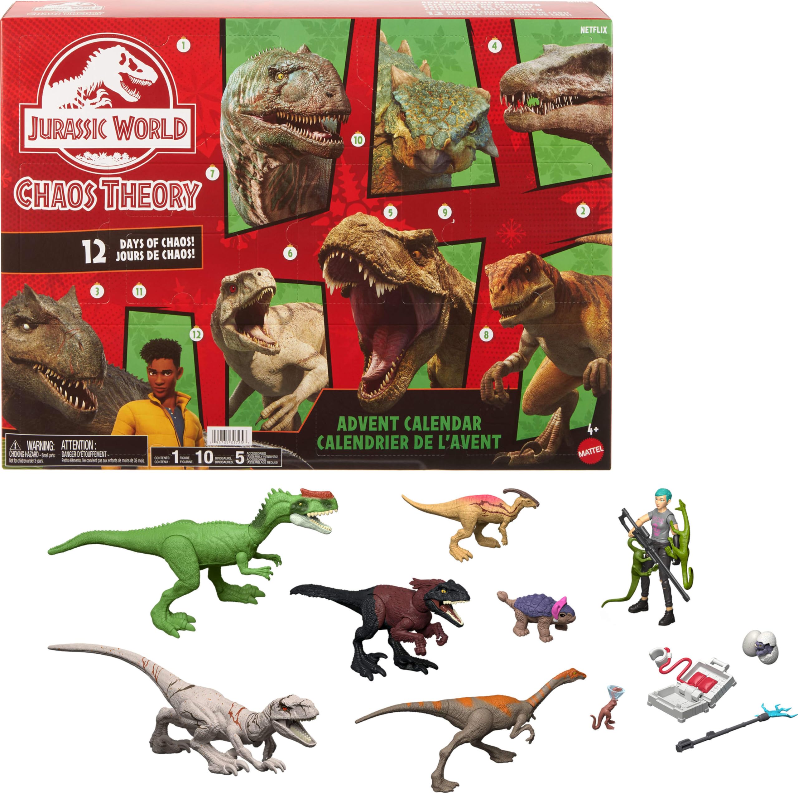 Mattel Jurassic World Chaos Theory Exclusive Advent Calendar with 12 Doors, 12 Days of Surprises