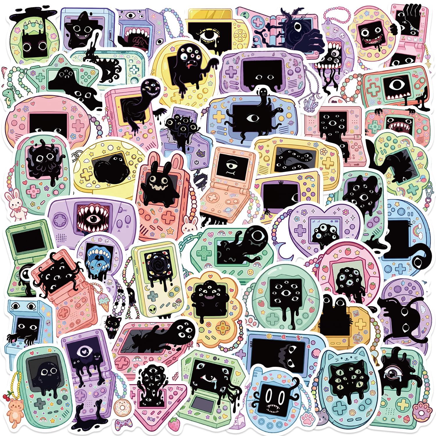 50 Pcs Cute Monster Game Console Vinyl Decals Cartoon Sticker for Notebook