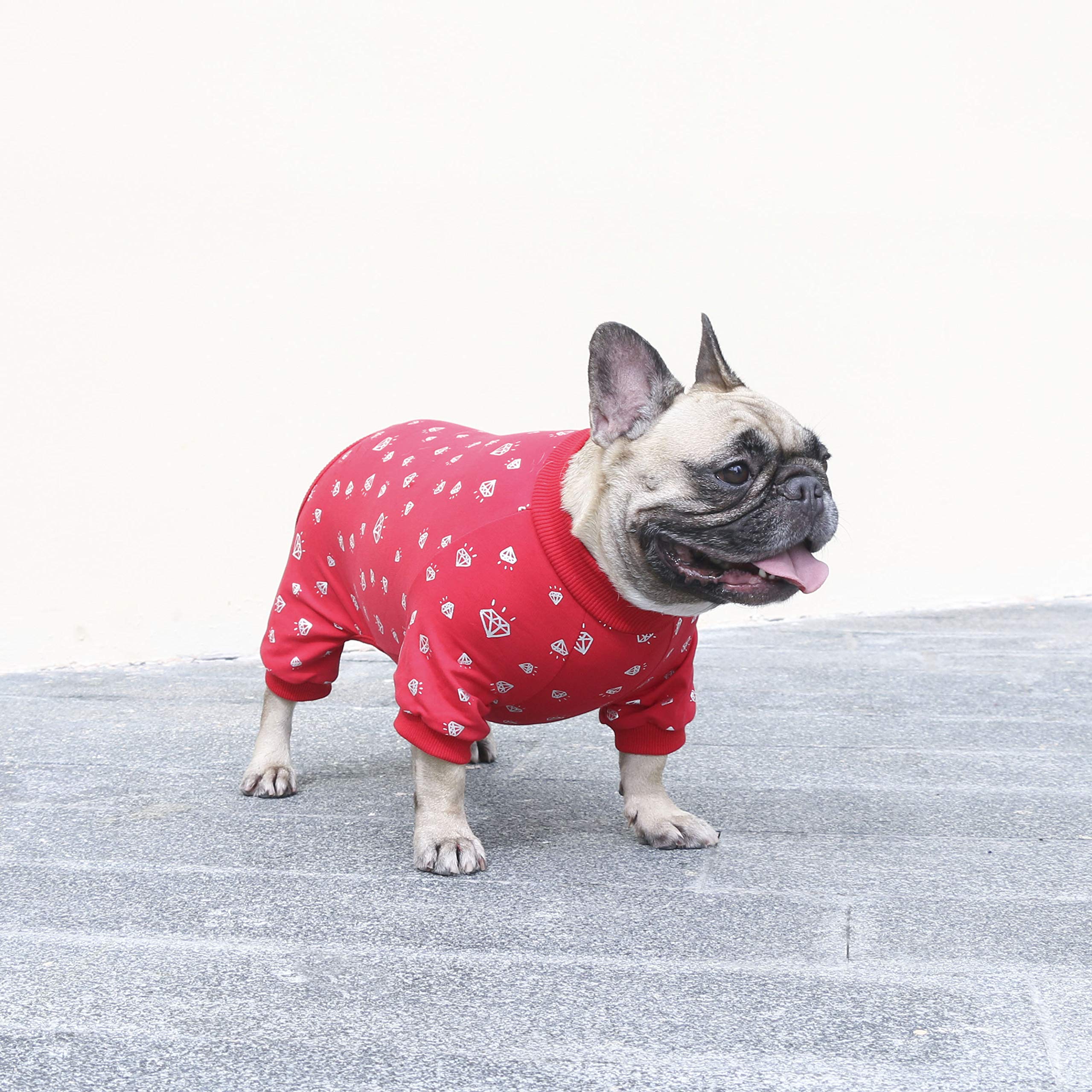 iChoue Rich Dog Series - Pijama para Mascotas, Camiseta de Bulldog francés, Pug, Boston Terrier, diseño de Rombos Rojos, Talla L Plus