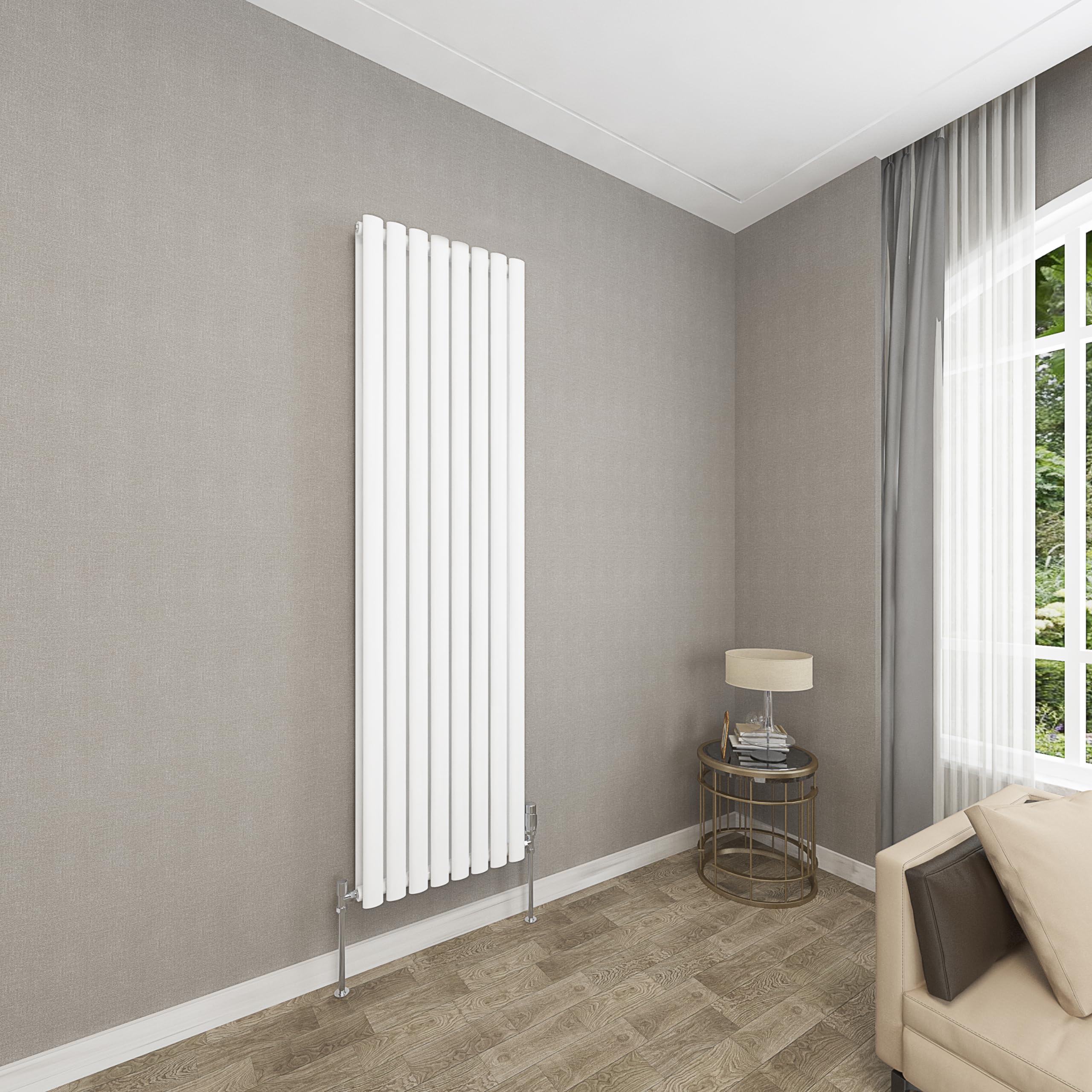 Sky bathroom | 1800x472mm - Modern White Vertical Double Panel Oval Column Radiator Central Heating Designer Radiator