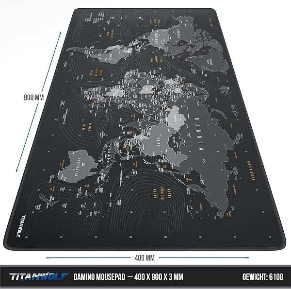 CSL-Computer TITANWOLF - Tappetino per mouse XXL Speed Gaming Titanwolf mappa del mondo 900 x 400 mm – XXL Mousepad – Sottomano grande dimensione – migliora la precisione e la velocità - 2