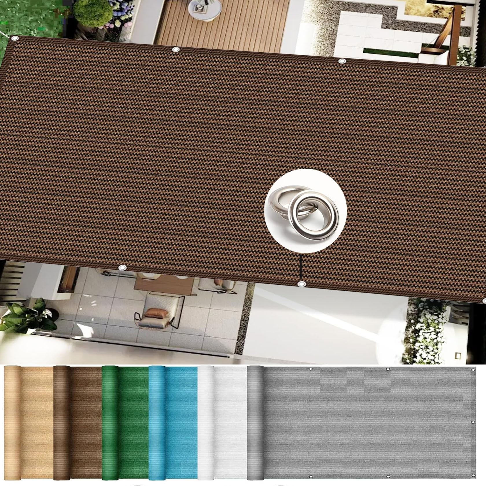 Filet d'ombrage 7x9 m marron anti-UV 95% avec oeillets pour jardin