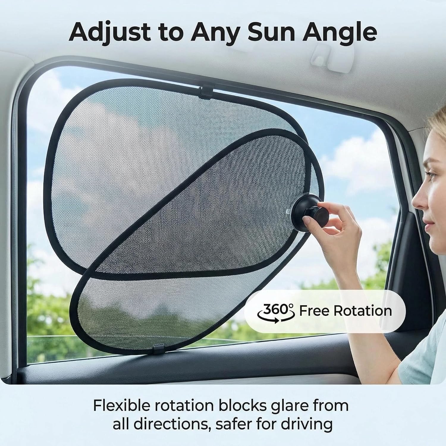 2 PCS Car Window Shade for Baby, Rotatable Car Window Shades with Suction Cup, 15.7" × 8.2" Adjustable Side Windows Sun Visor, Fit for Cars, SUV, Truck (Black)