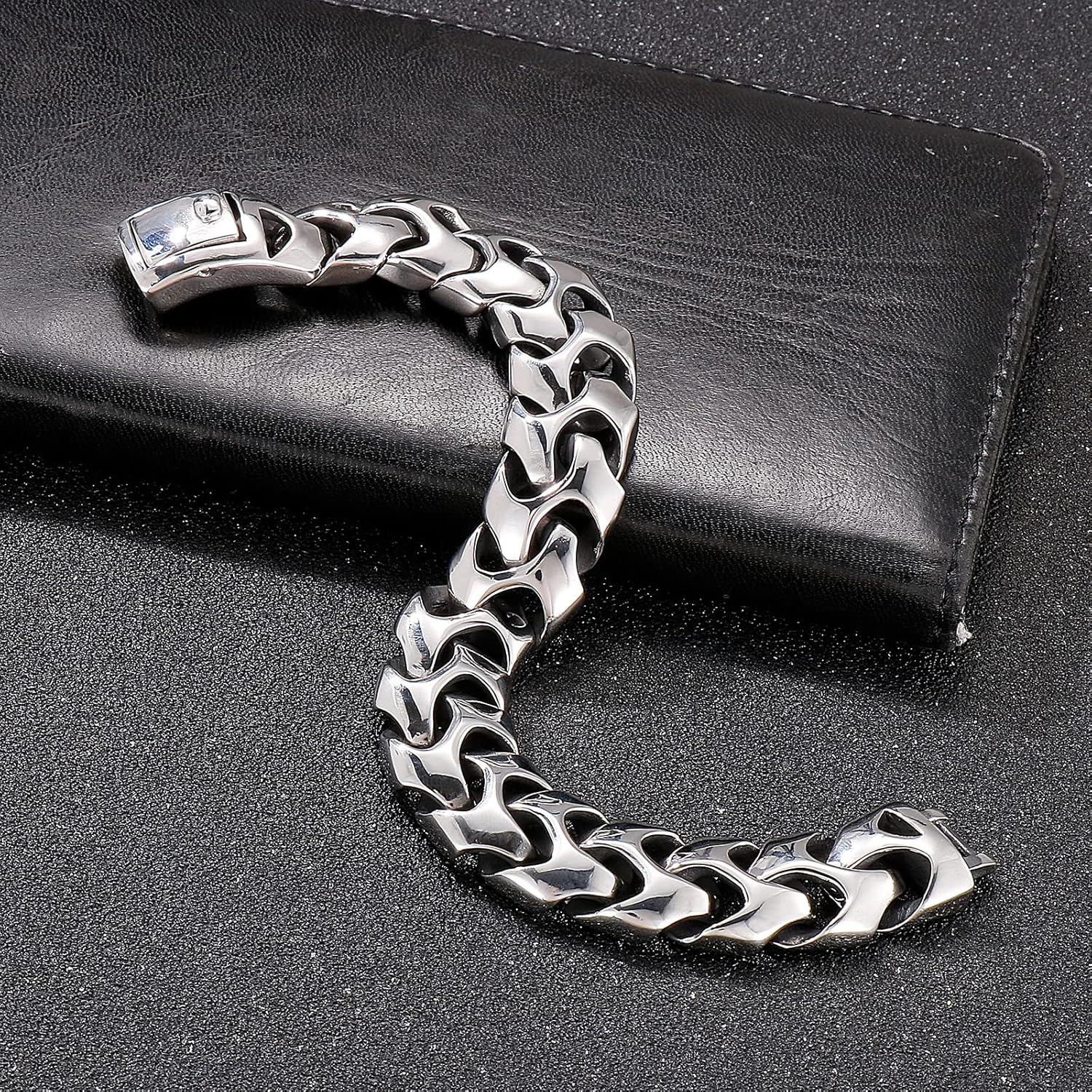 Wrist Armor Style Chain Men Bracelet Stainless Steel Punk Jewelry Silver Black Gold Cool Gifts for Mens 8.26in/8.66in/9.05in/9.44in - Image 8