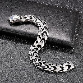 OCTO Men's Stainless Steel Chain Bracelet - Silver Waterproof Everyday Jewelry