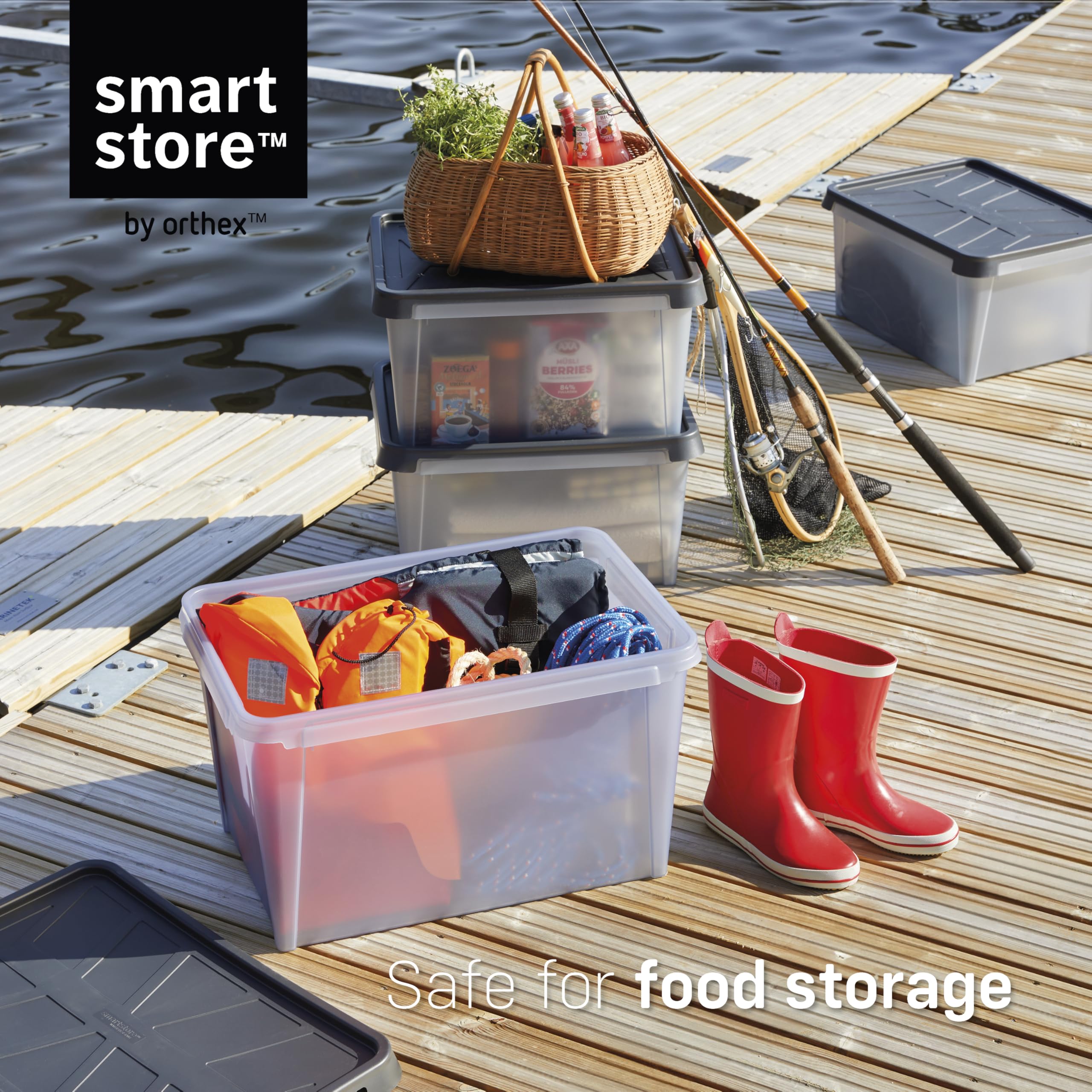 SmartStore Set 7 Contenitori Ermetici Impilabili | Scatole In Plastica Senza BPA Con Coperchio A Tenuta IP64 | Ideali Per Esterni, Camper, Barche | 40x30x20 Cm Antracite