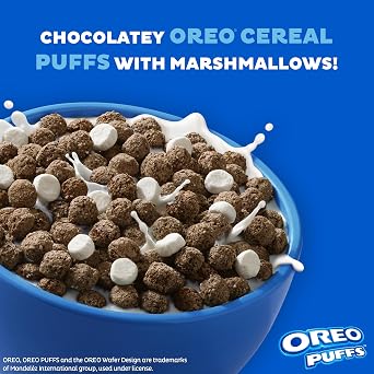 Post OREO PUFFS, Chocolate Breakfast Cereal, 1 oz cup, 12 Pack | Chocolatey Puffs With Marshmallows And Rich Cookie Flavor For A Sweet Cookies And Creme Taste, On The Go Snack