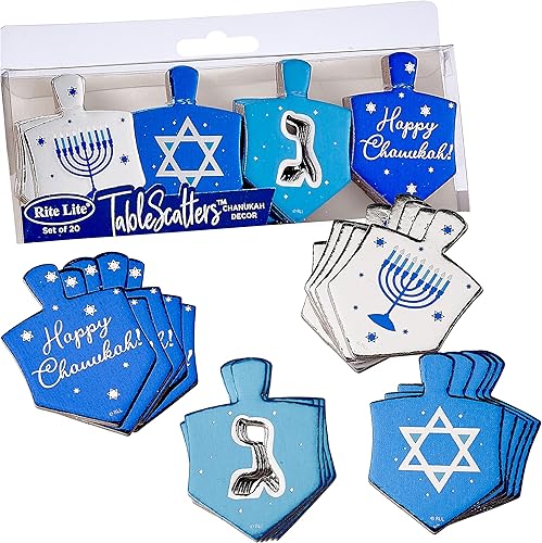 Rite Lite Dispersores de mesa de Janucá, 20 Dreidels laminados, regalo perfecto de Hanukkah, accesorios de Hanukkah, decoraciones de Hanukkah