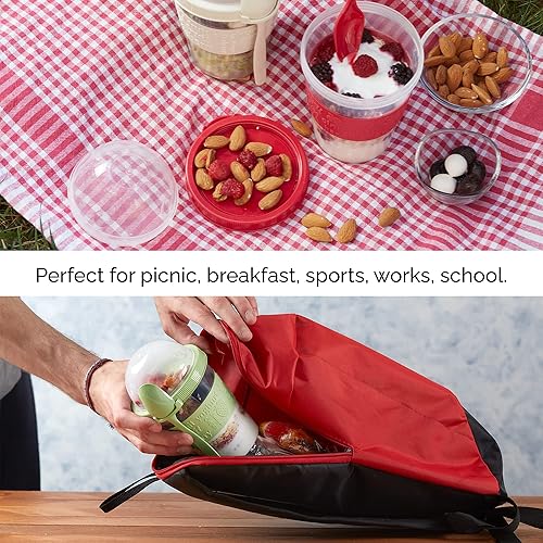 Miniatura 7 de Crystalia Recipientes de avena durante la noche con tapas, tarros de avena con cucharas, recipiente de avena para llevar con cobertura para