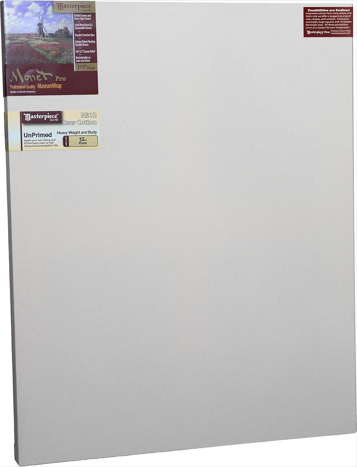 MASTERPIECE Z2MM-2834 Monet Pro 1.5" Deep Monterey 10.5 oz Cotton Medium Texture Stretched Canvas 28" x 34" 2 Piece