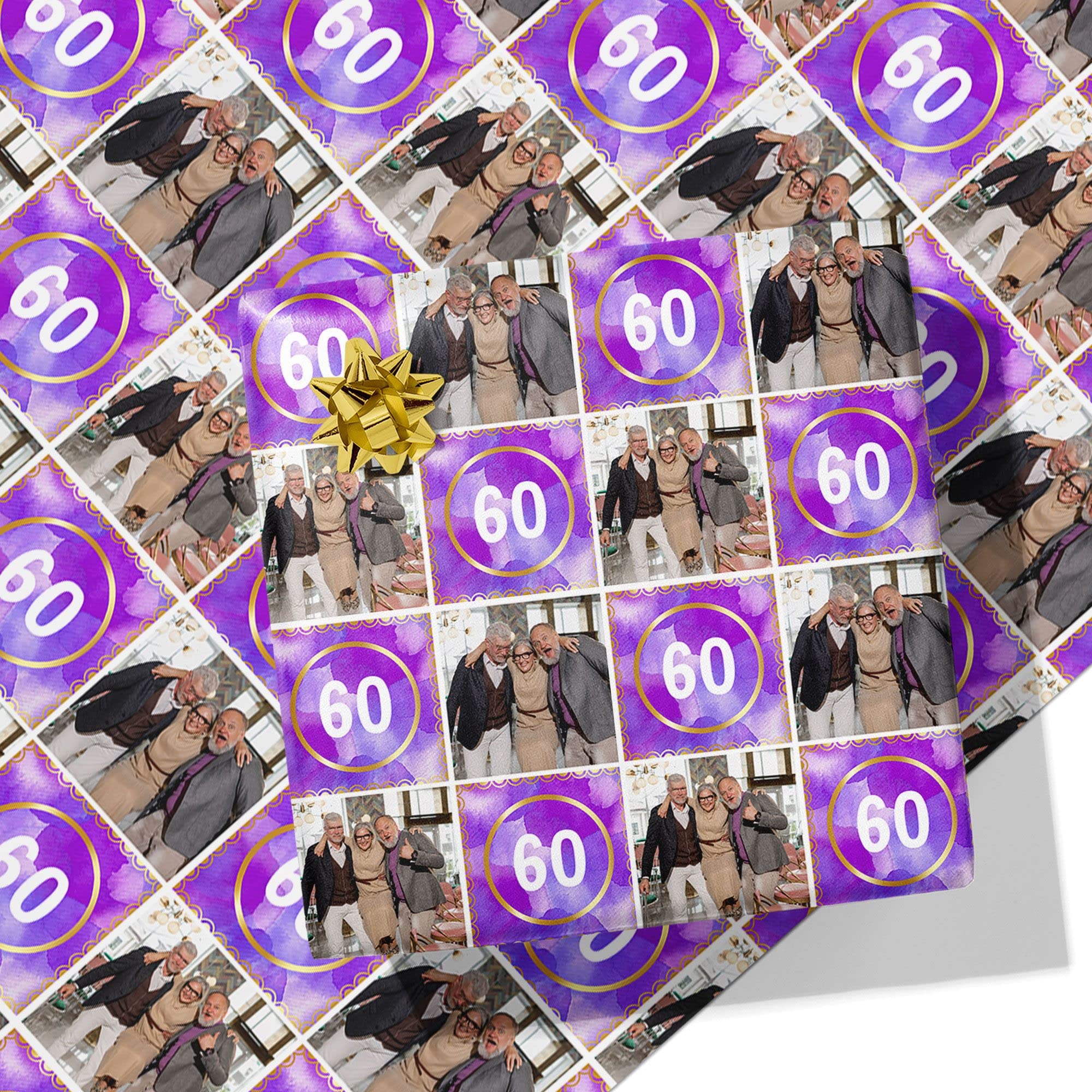 Printster Purple Watercolour Birthday Personalised Wrapping Paper - Add Any Age & Photo -2m Roll - 594mm x 2000mm-Purple