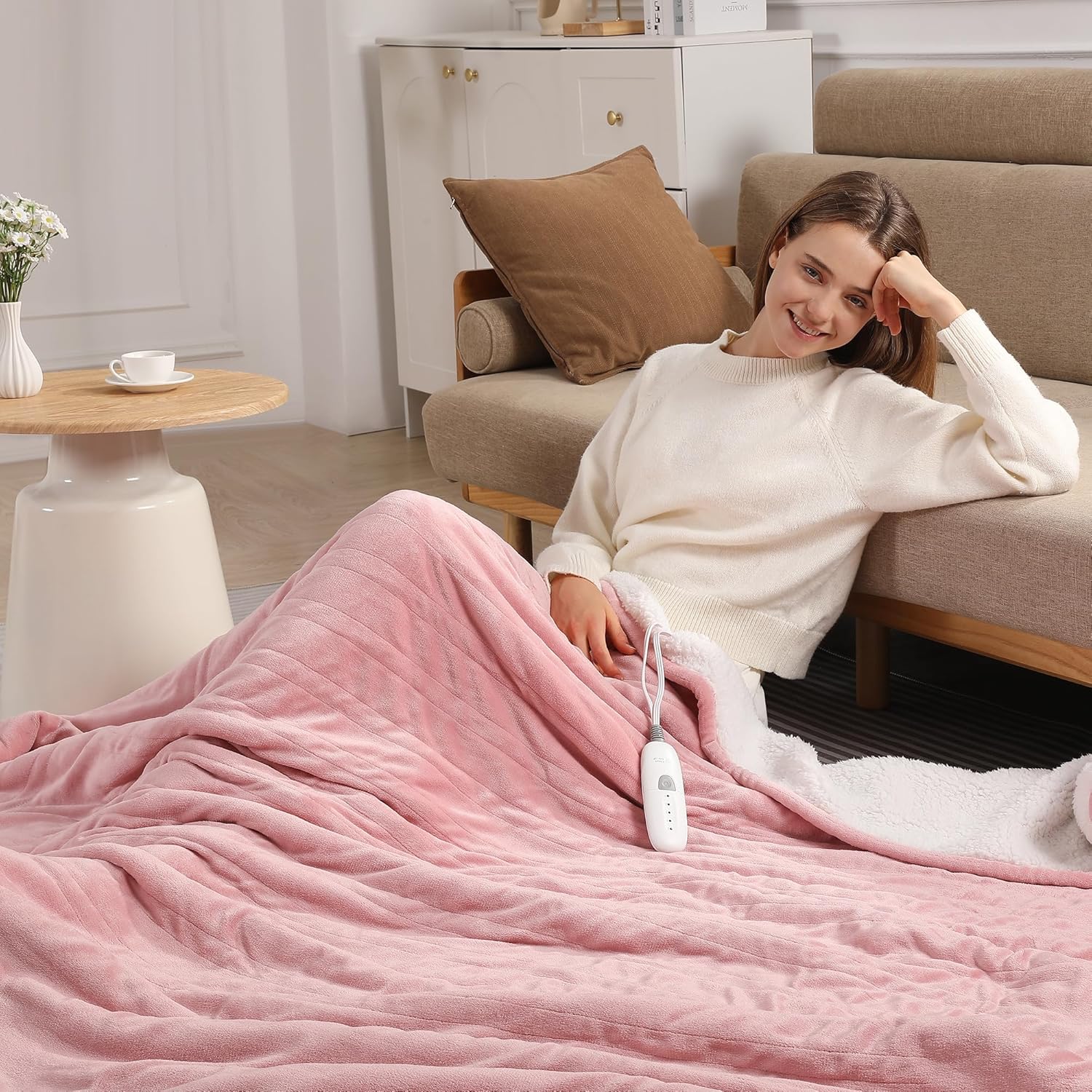 Twin Electric Blanket 62”X84” Heating Blanket – Pink Heated Blanket for Office Ultra Warm Fluffy Winter Blanket with Adjustable Temperature & Machine Washable, Grandma Birthday Gifts(Baby Pink)