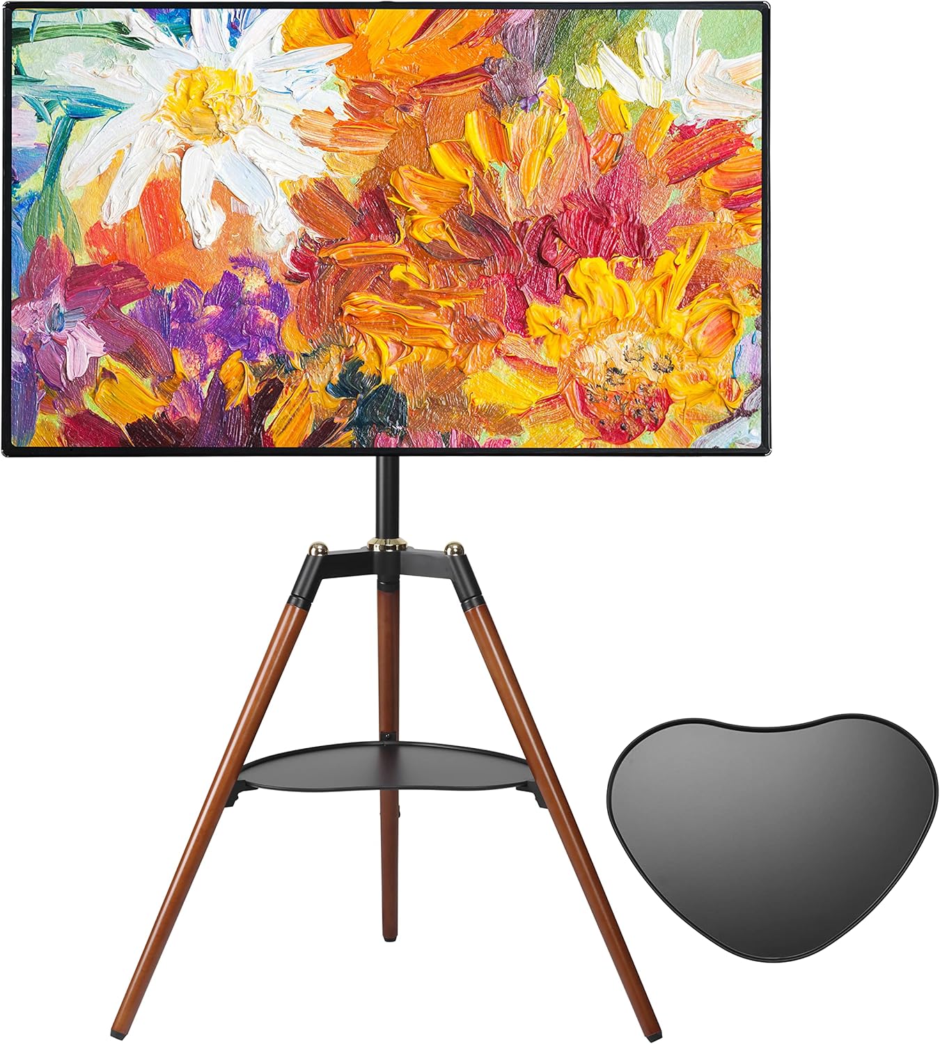 Universal Tripod TV Stand, Tripod Easel TV Stand for 32-65 inch LED LCD Screen Flat Curved Screen, Height Adjustable Studio TV Display Stand with 140° Swivel for Bedroom, Living Room, Corner TV Stand Black/Wood