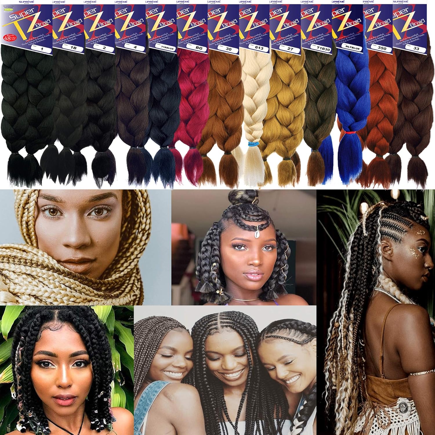 Pre-Stretched Braiding– 48 Inch Long Unfolded – 6 Bundles Total – Xpression 100% Kanekalon– TZ Braid Hair Extensions – Pre-Cut and Pre-Combed Synthetic Hair (1B)
