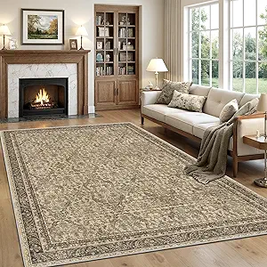 Rugland 5x7 Area Rugs - Stain Resistant Washable Rug, Anti Slip Rugs for Living Room, Vintage Tribal Area Rugs(Vintage01-Brown, 5'x7')