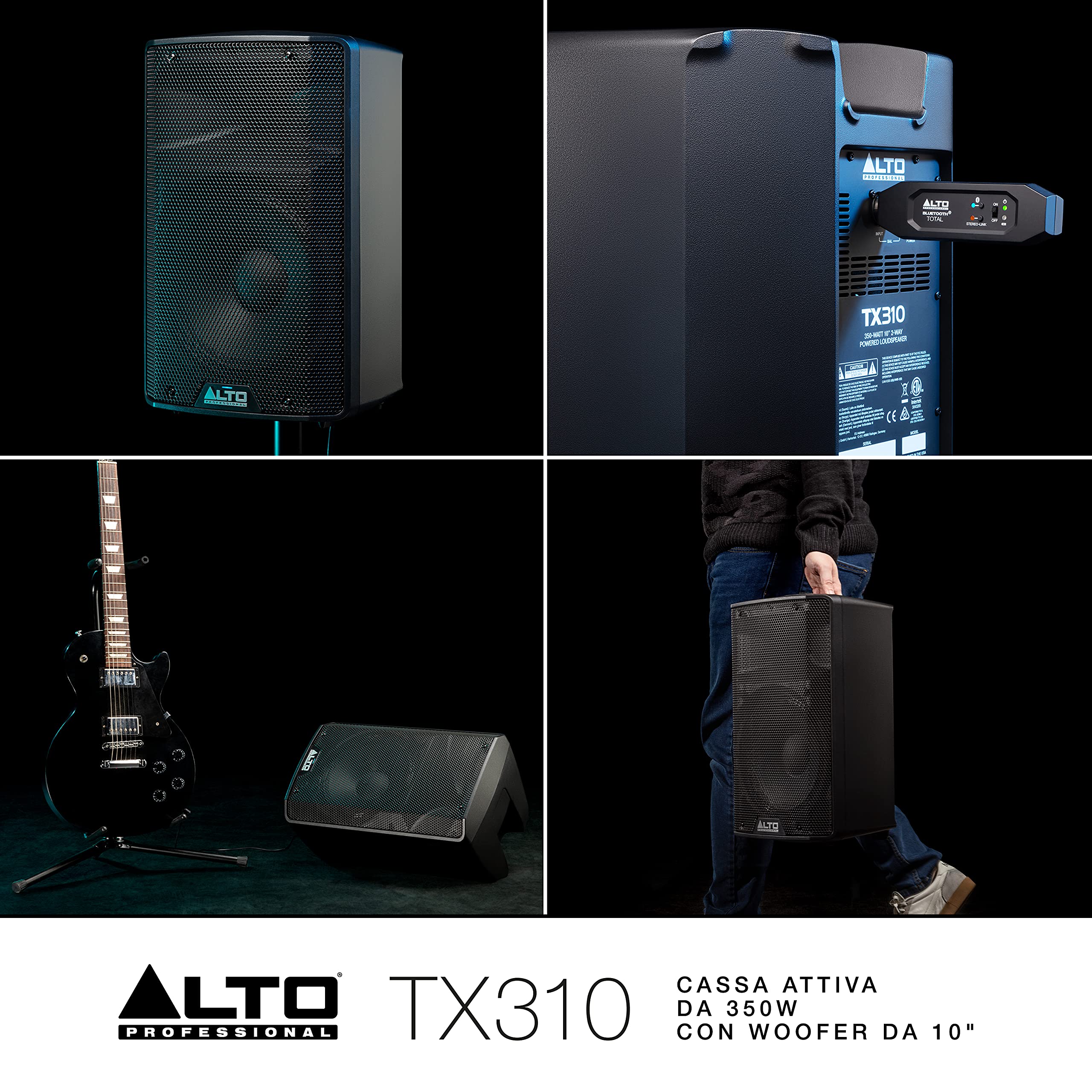 ALTO TX310 - Cassa Attiva da 350W Con Woofer da 10" per DJ in Movimento, Musicisti, Piccoli Locali, Cerimonie ed Eventi Sportivi