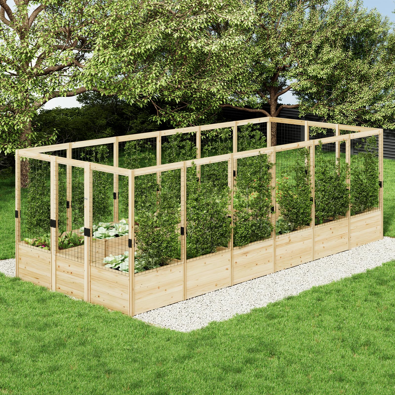 AMERLIFE Wooden Raised Bed with Deer Proof Fence 7.5x17 ft