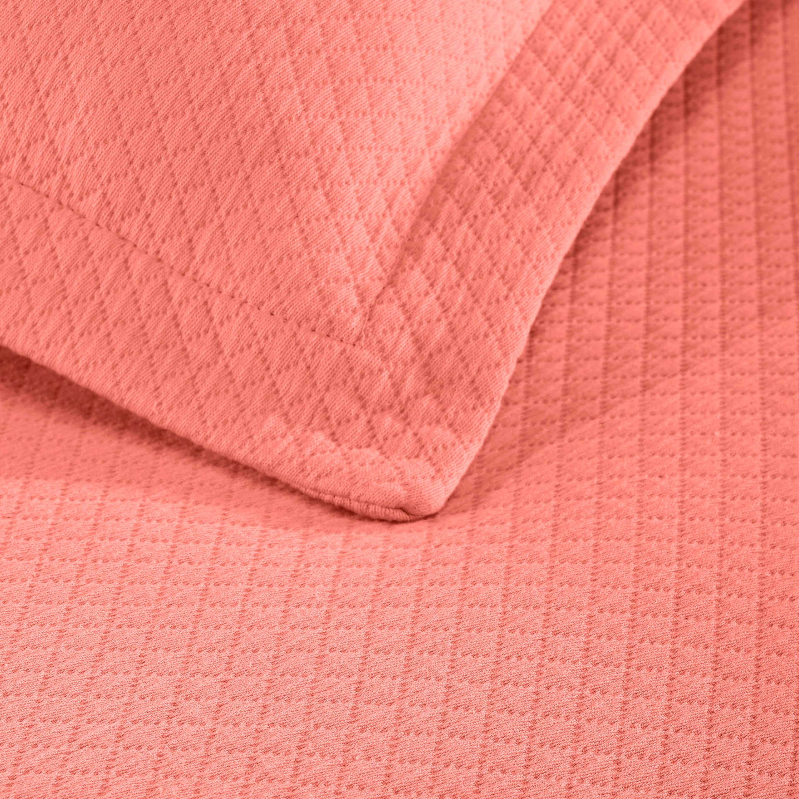 Superior - Solitaire - Parure de lit 3 pièces en Coton texturé - Couvre-lit et 2 taies d'oreiller - Couverture matelassée et aérée - pour Toutes Les Saisons - Taille Queen - Corail