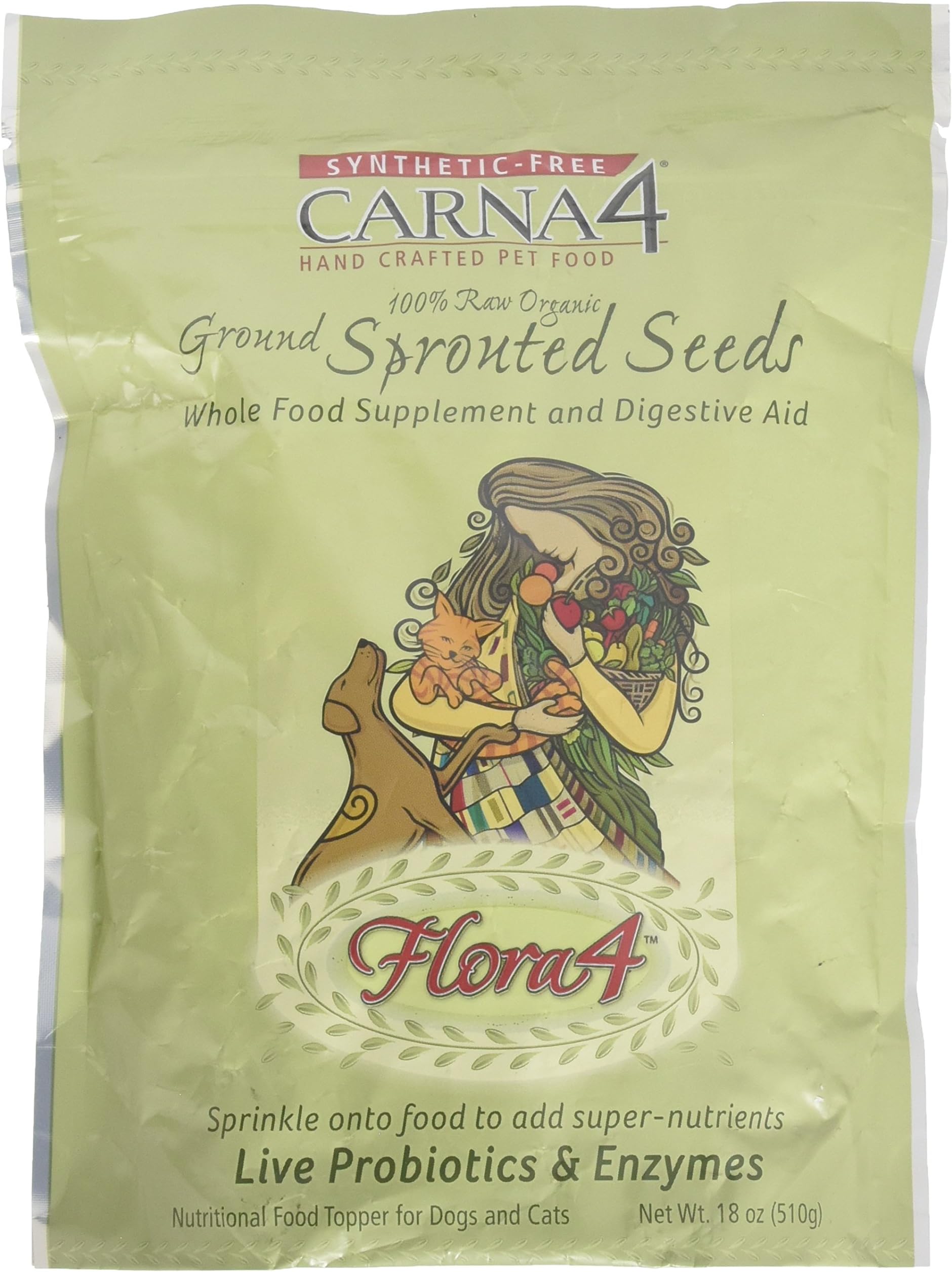 Carna4 Ground Sprouted Seeds 100% raw Organic Raw Food Topper Flora4, 18oz … (2x18oz)