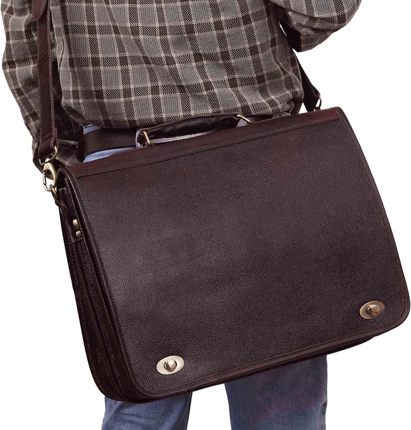 Leather Farm Messenger Bag for Men & Women 16 Inch – Premium Vintage Handmade Laptop Briefcase Satchel, Mens Shoulder Crossbody, Genuine Leather Computer Bag with Adjustable Strap Brown - Image 6